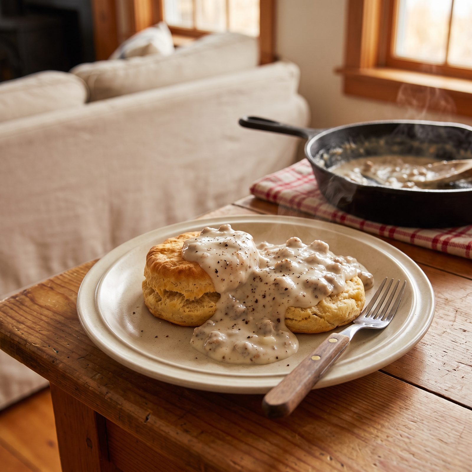 Biscuits Smothered in Sausage Gravy