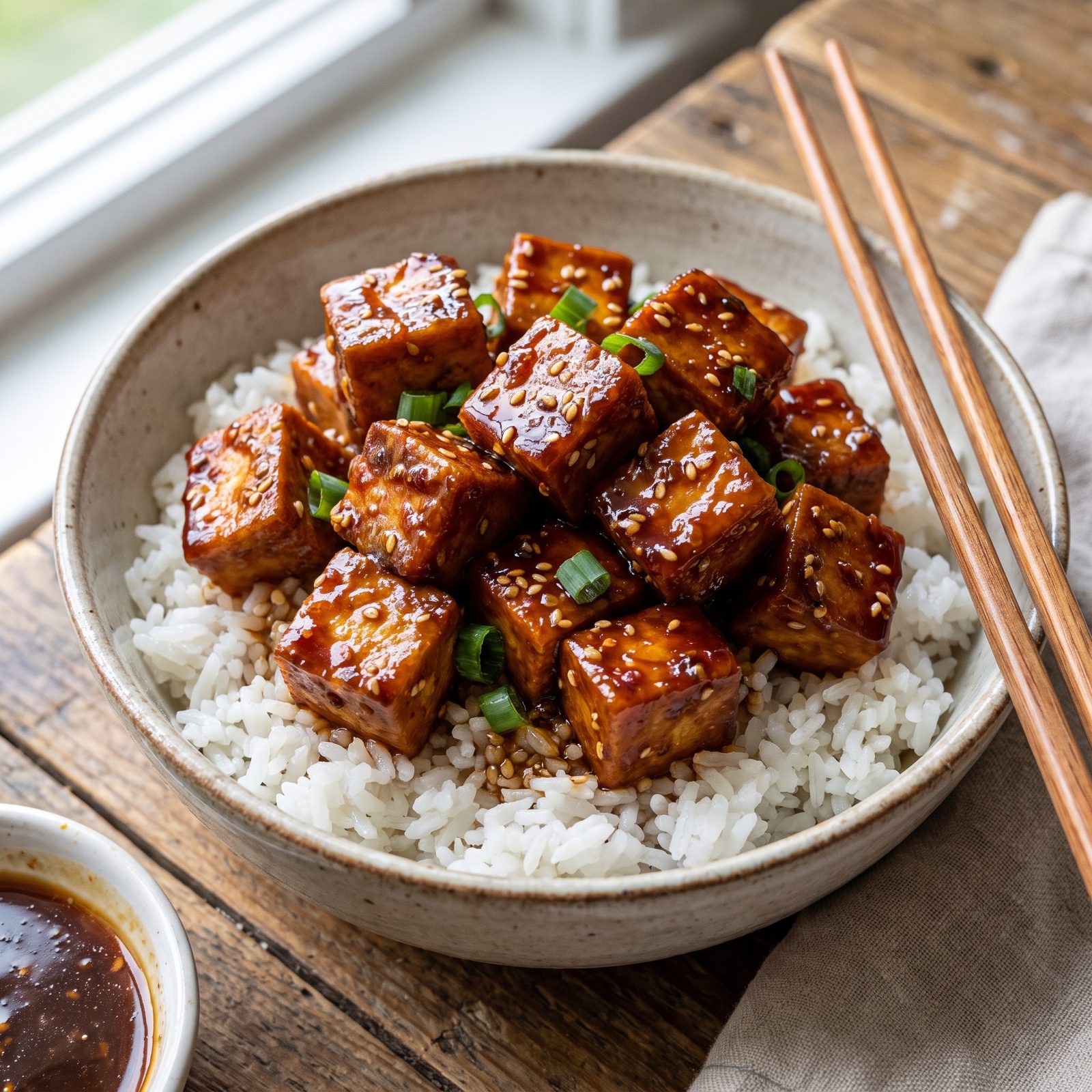 A Block of Tofu Becomes Sticky Sesame Rice Bowls