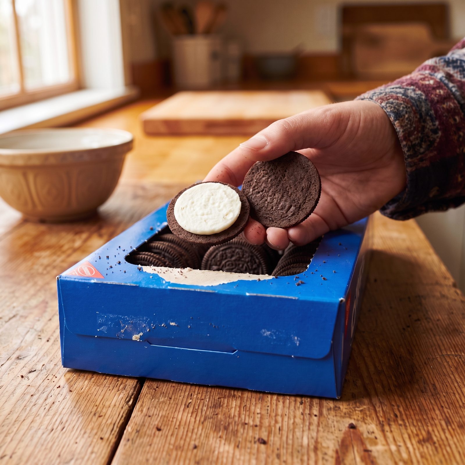 The Blue Cardboard Package of Chocolate Sandwich Cookies