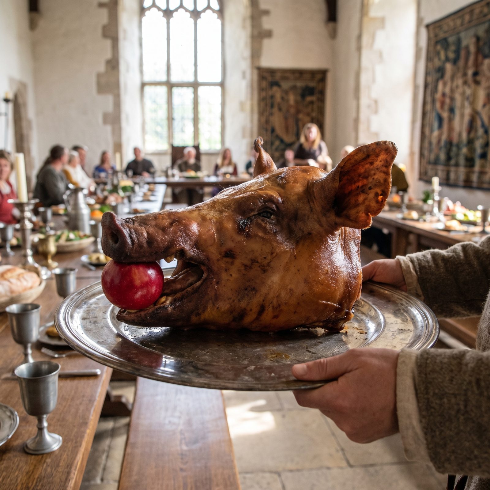 A Boar's Head Platter With an Apple in Its Mouth