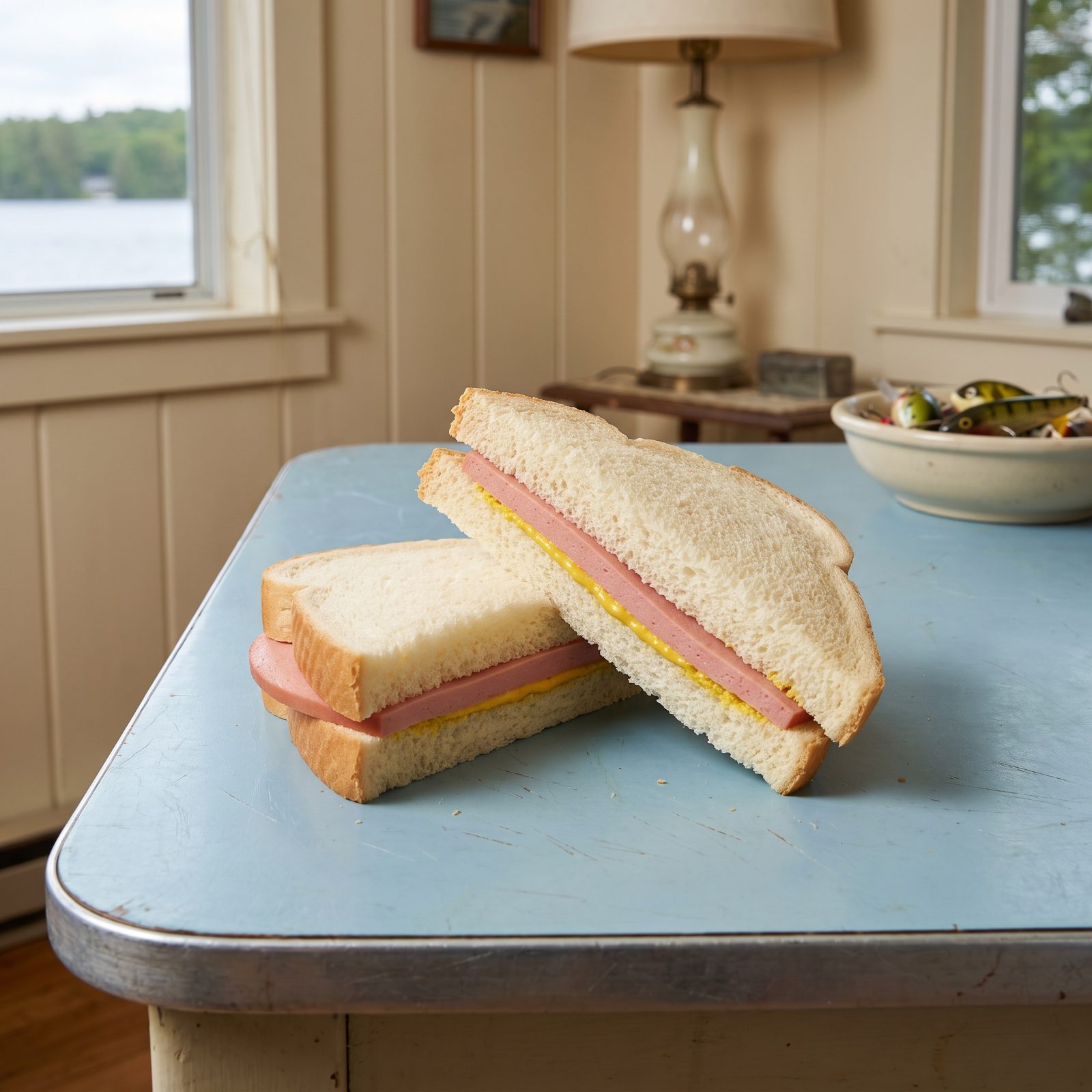 Bologna and Yellow Mustard on White Bread