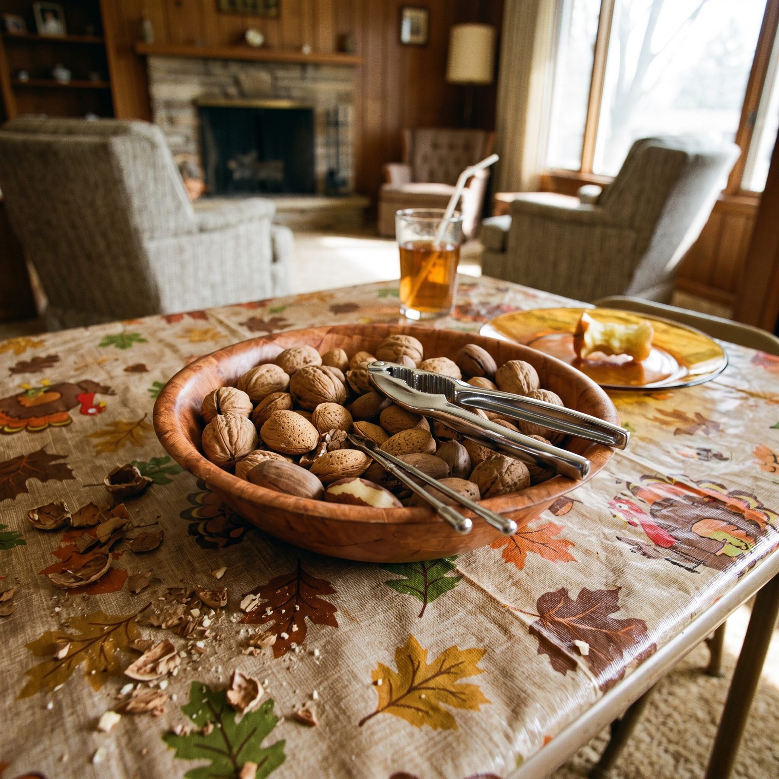 A Bowl of Mixed Nuts with a Metal Nutcracker