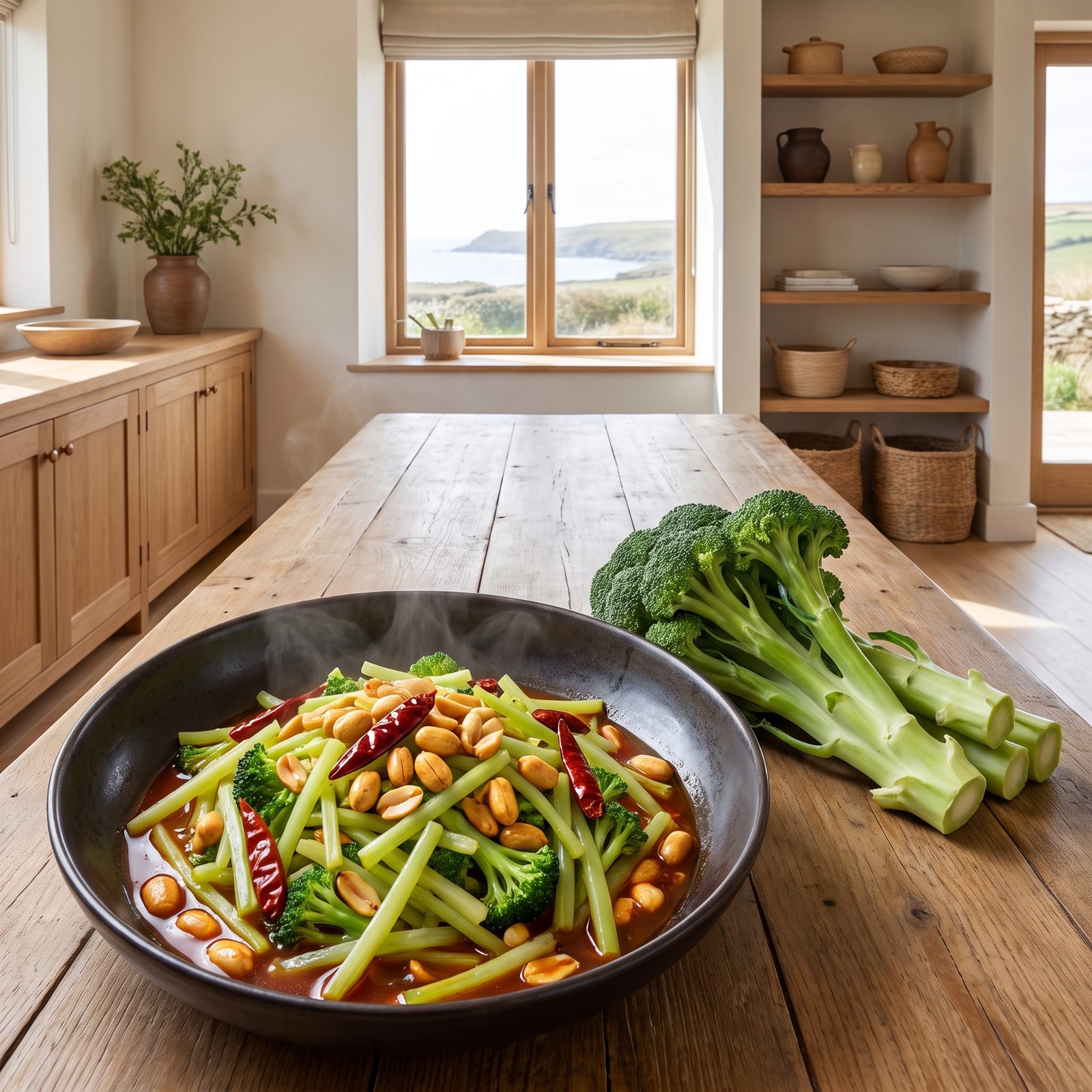Broccoli Stems and Peanuts in a Spicy Stir-Fry