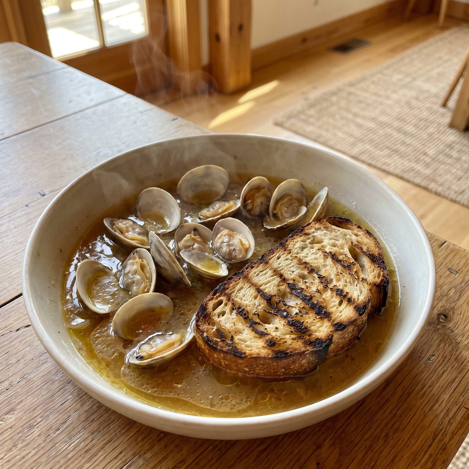 Brothy Clams With Grilled Bread