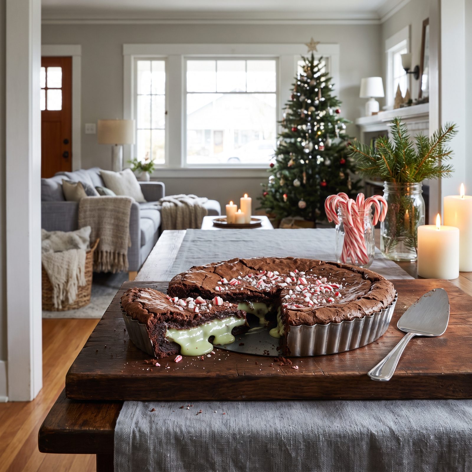 Brownie Pie With a Gooey Peppermint Filling