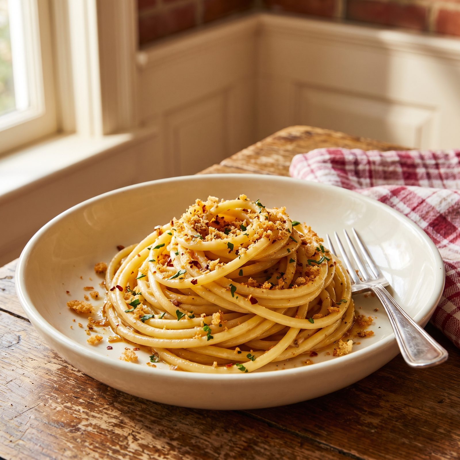 Bucatini With Anchovy and Toasted Breadcrumbs