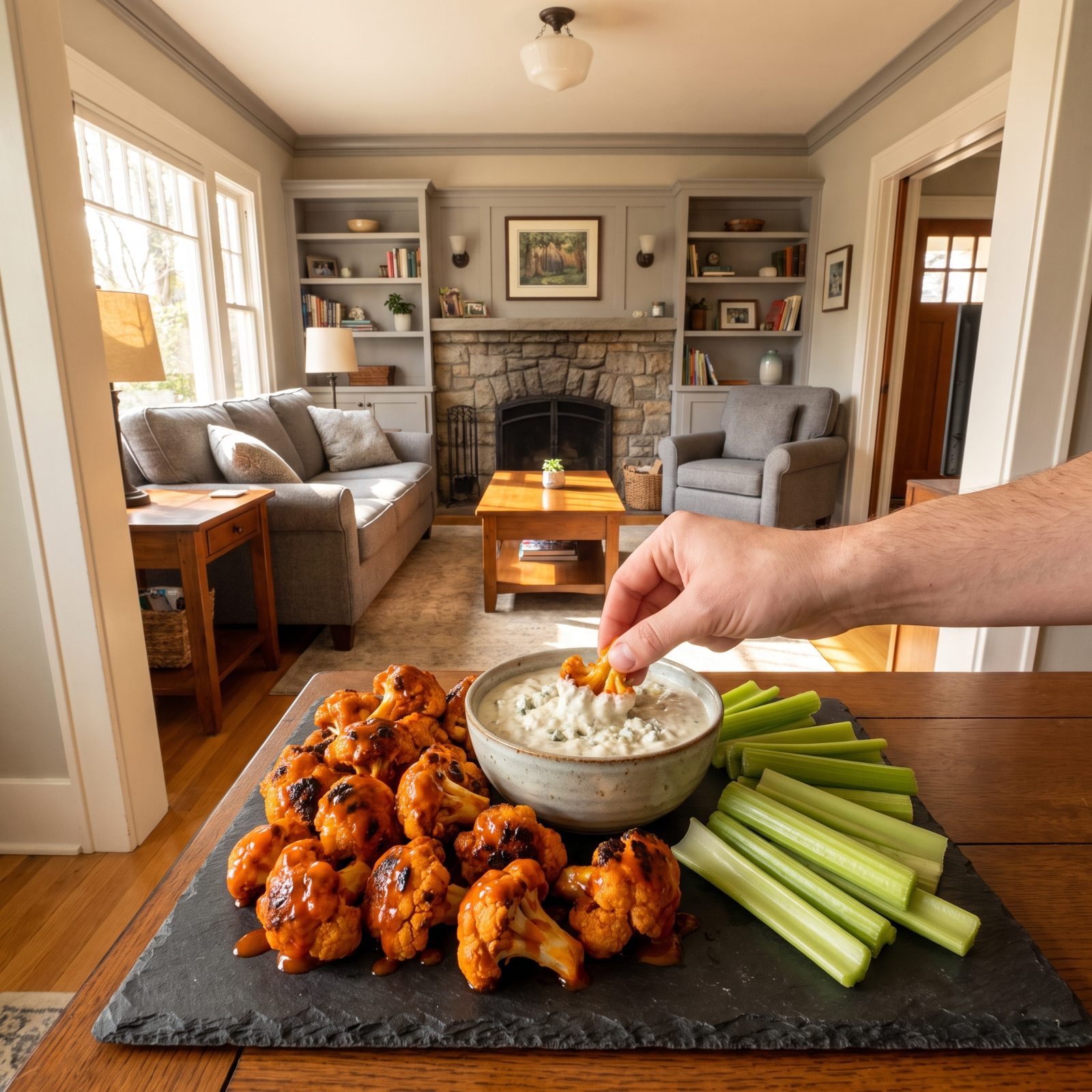 Buffalo Cauliflower With Blue-Cheese Dip