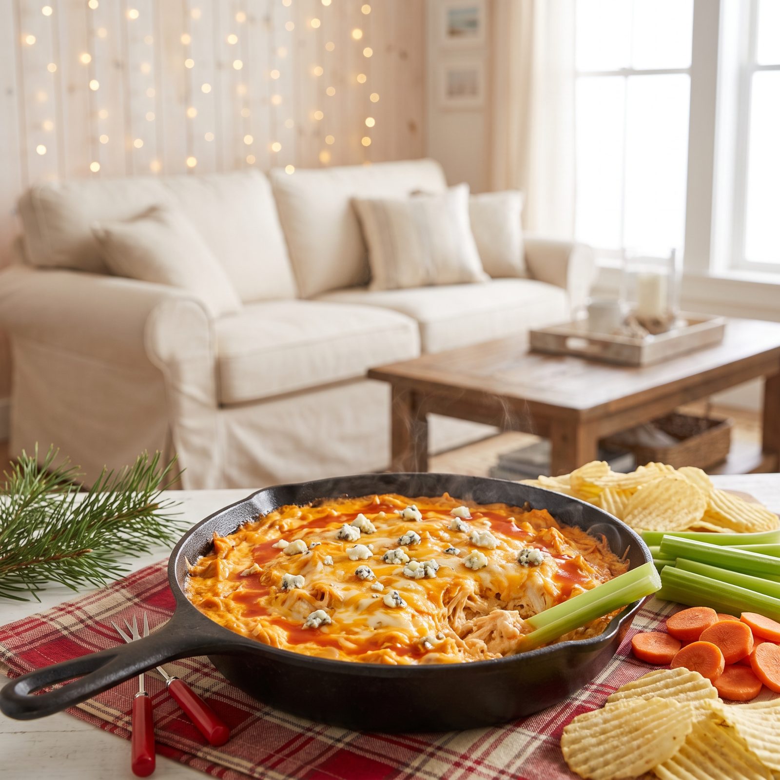 Buffalo Chicken Dip, Still Bubbling at the Edges