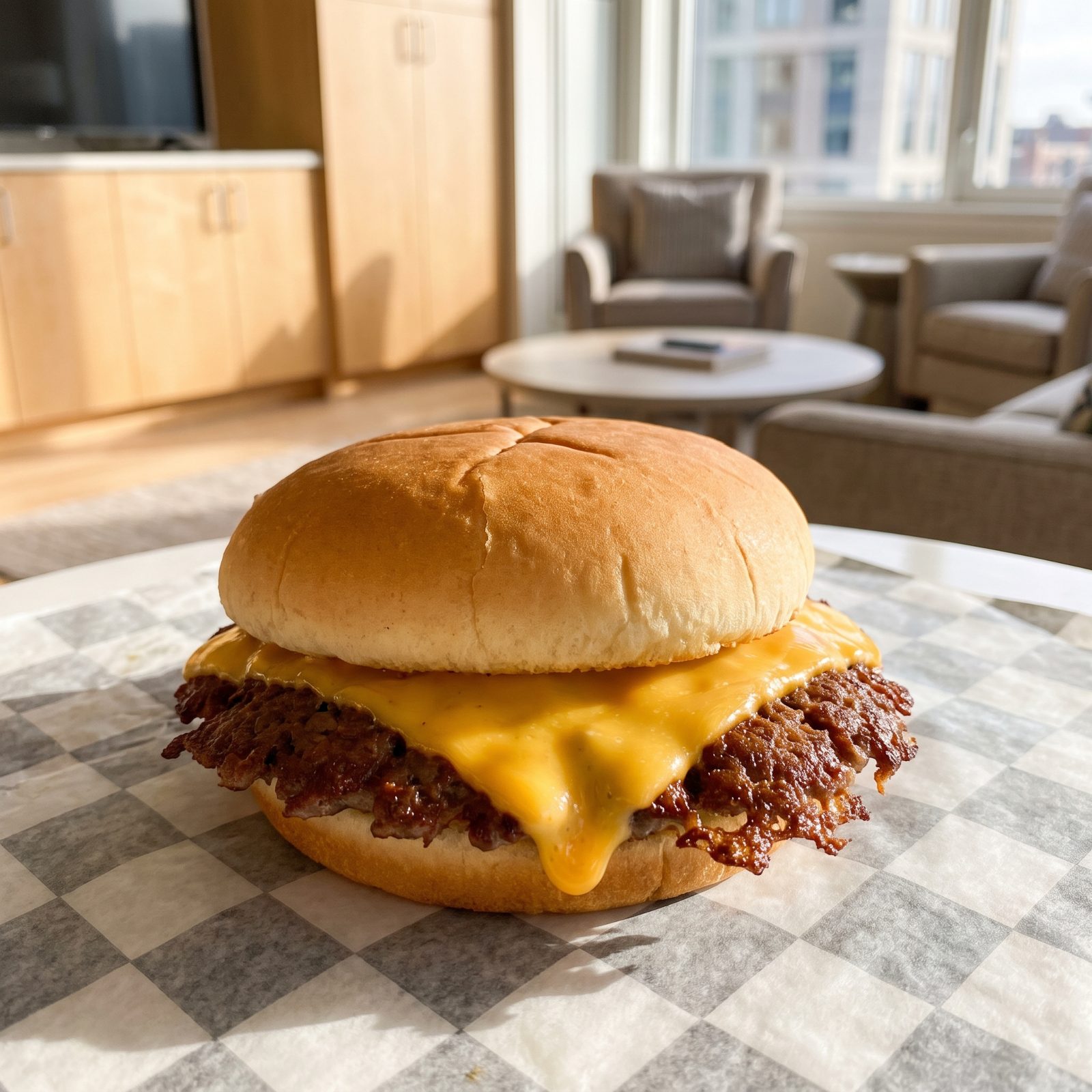Burger Patty and American Cheese on a Potato Bun