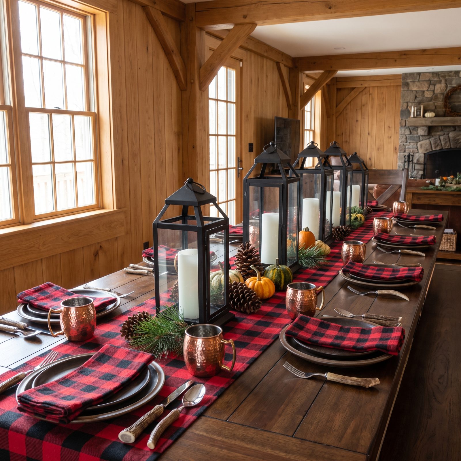 The Cabin Lantern and Plaid Tablescape