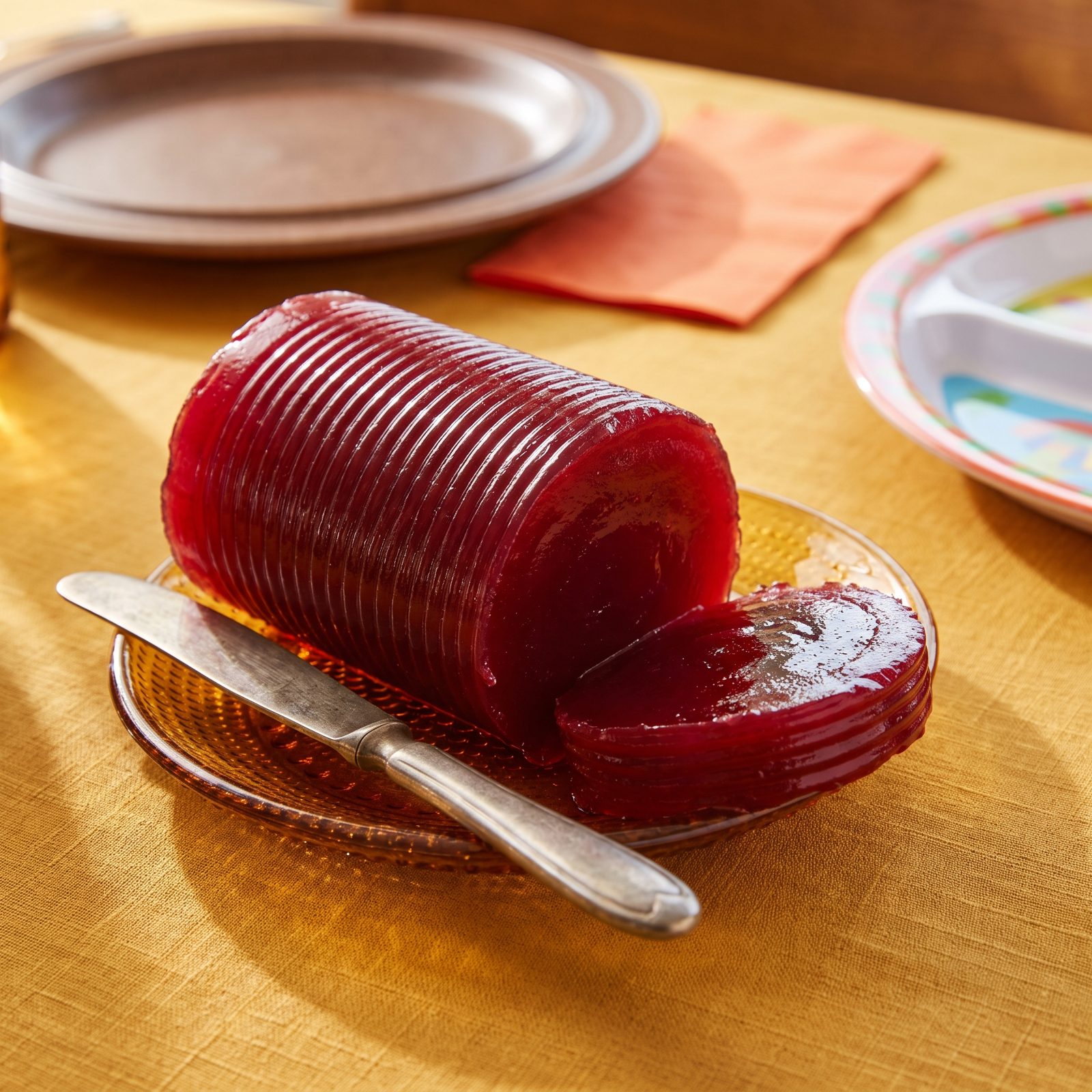 Canned Cranberry Sauce With the Ridges Still Showing