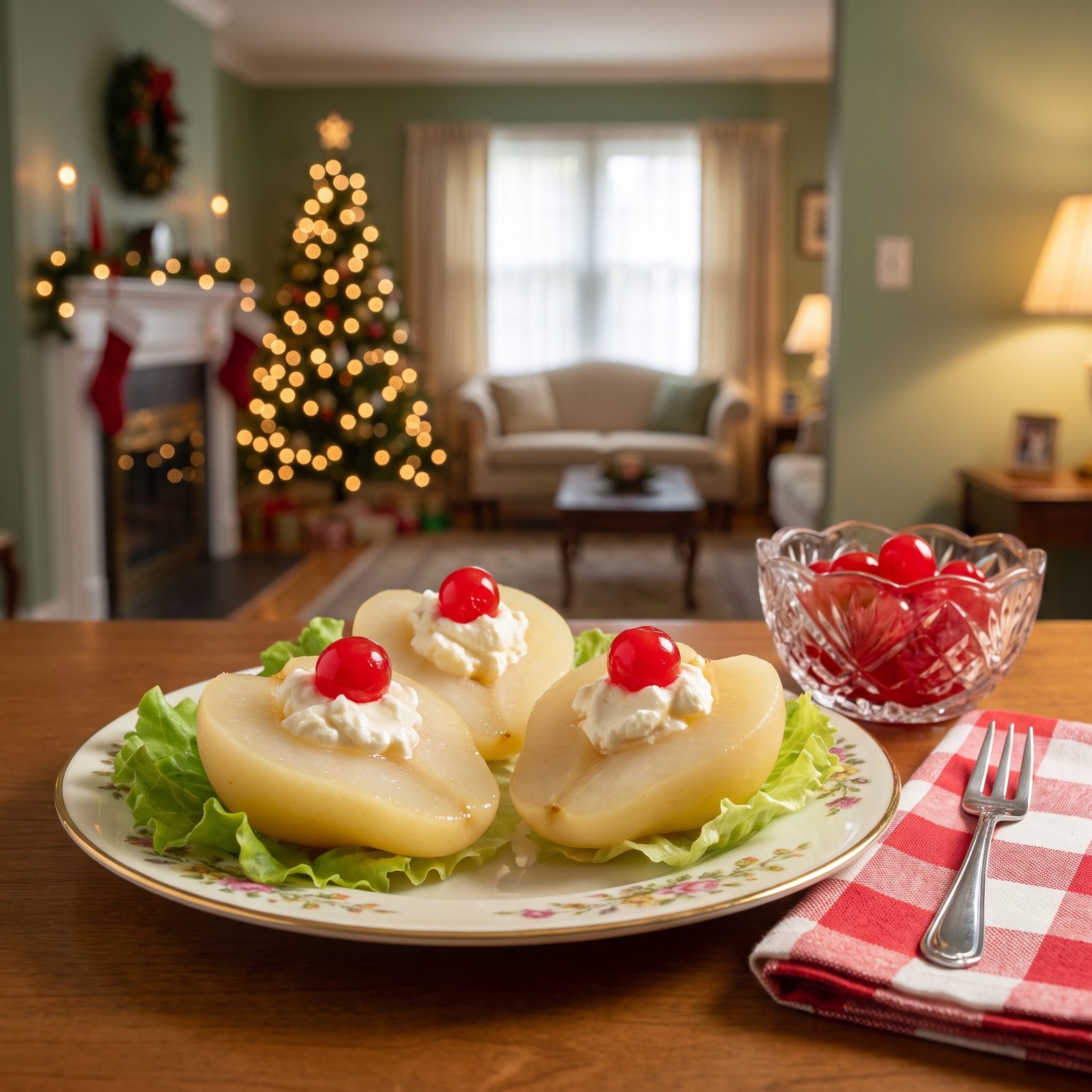 Canned Pear Halves Filled With Cream Cheese