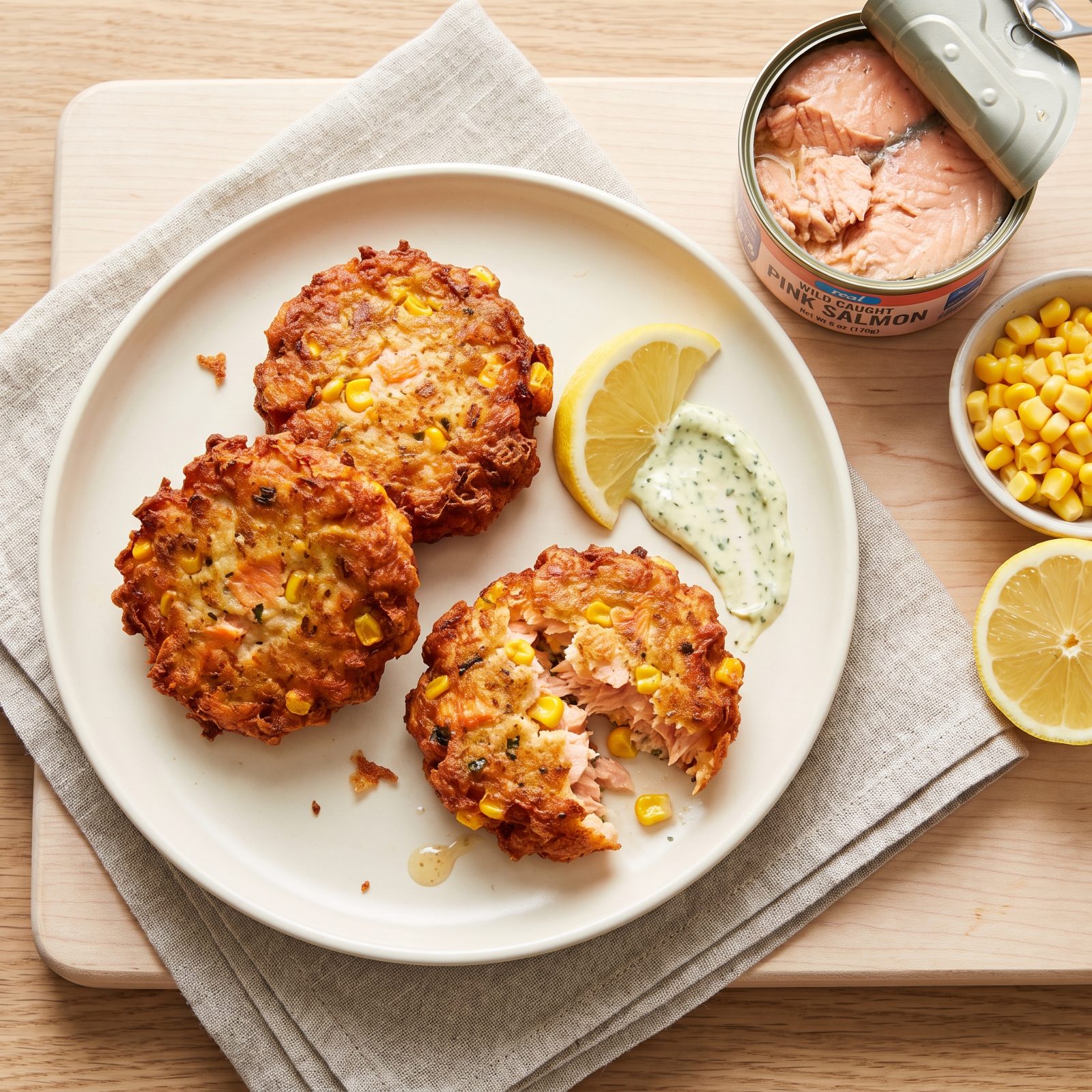 Canned Salmon and Corn in Crisp Fish Cakes