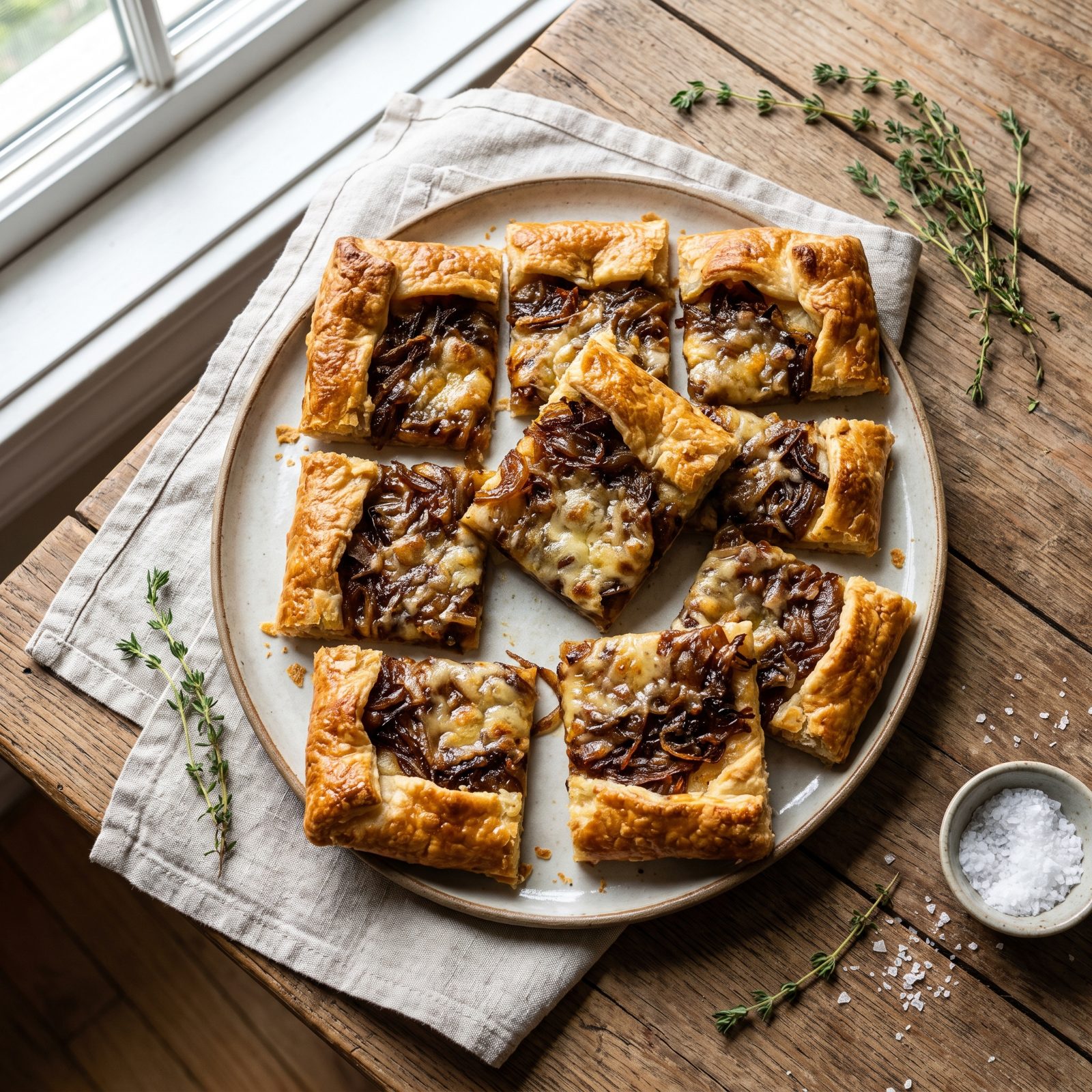 Caramelized Onion and Gruyère Galette Squares