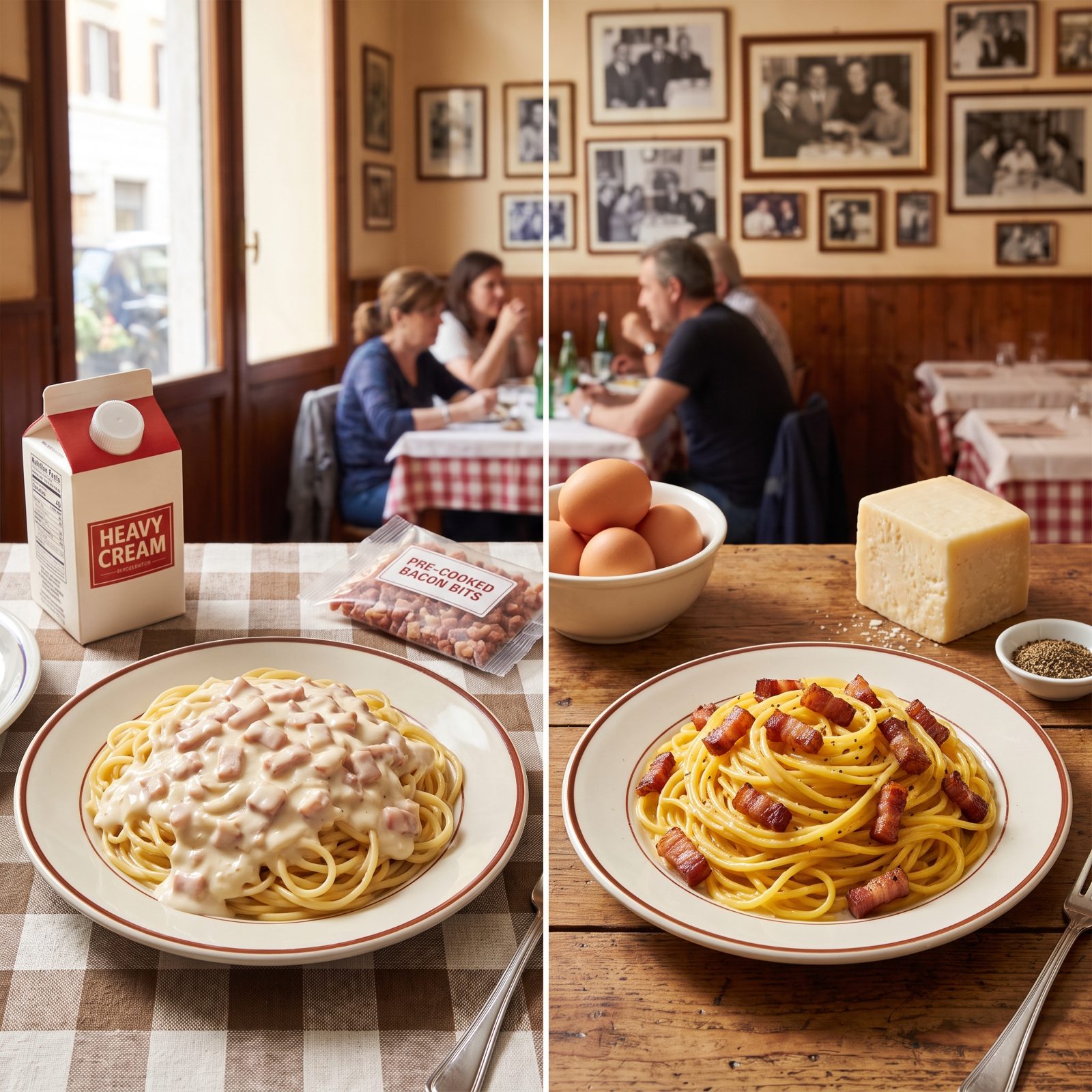 Carbonara Made with Cream and Pre-Cooked Bacon