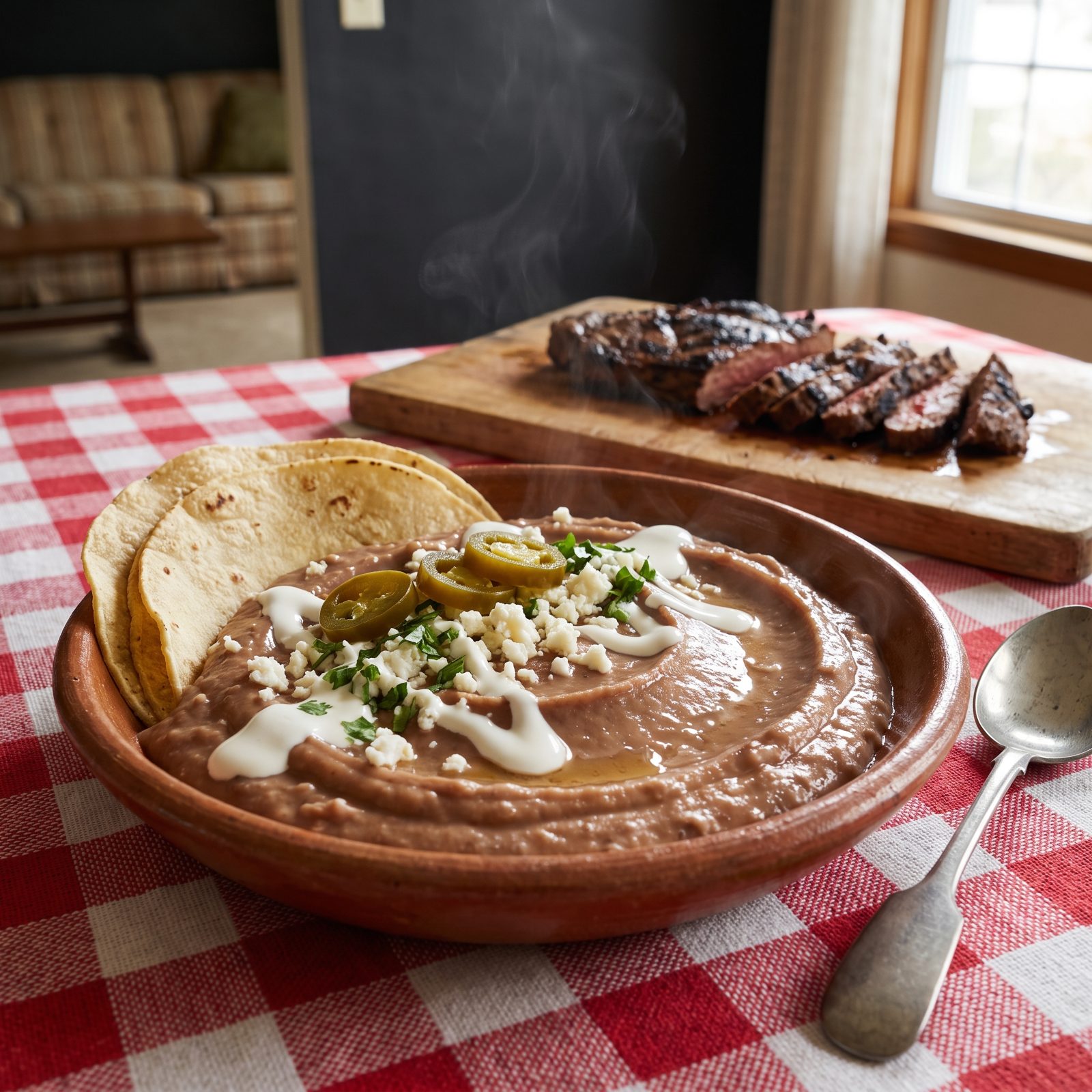 Carne Asada Upstaged by Creamy Refried Beans