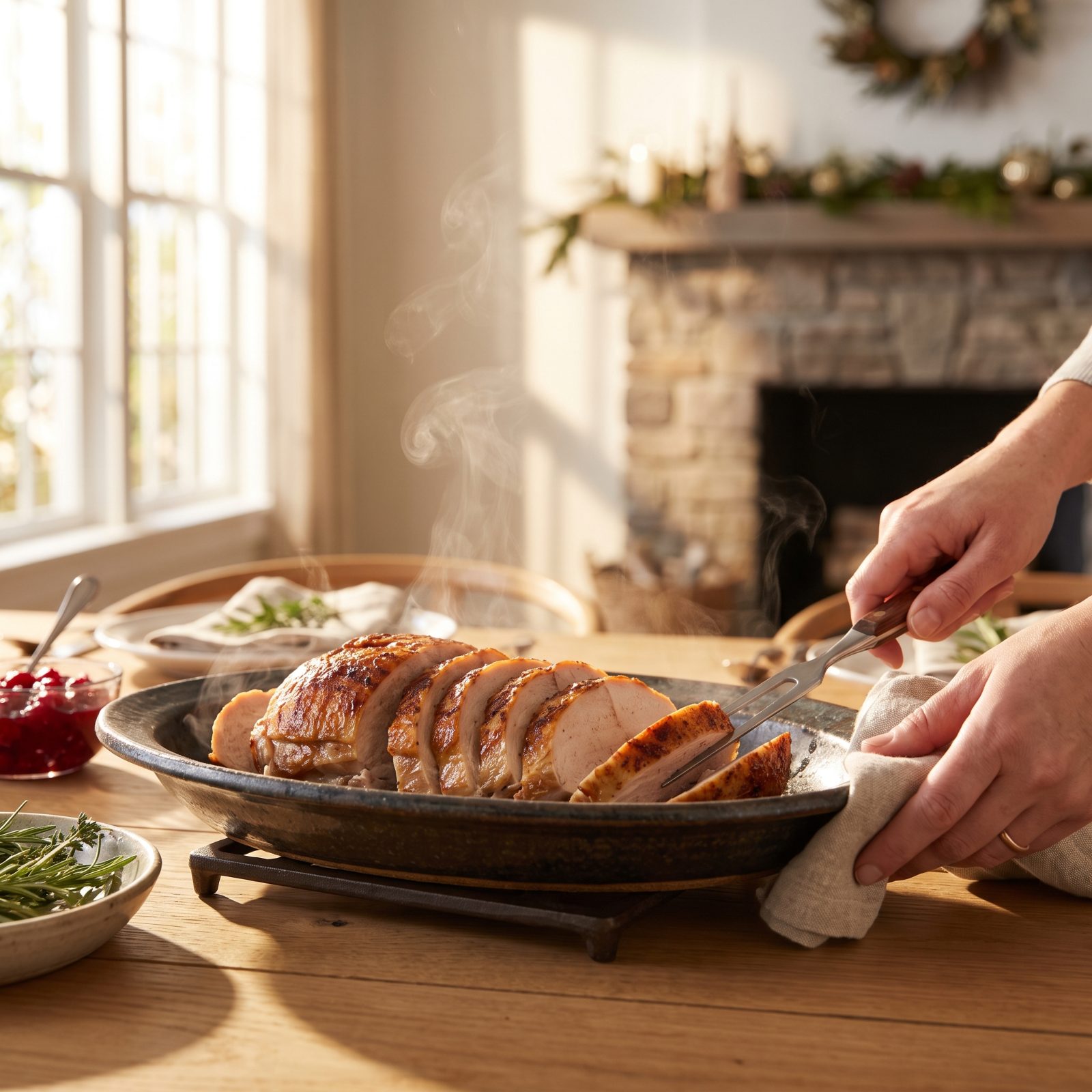 Carving Time: Slice Turkey Onto a Warm Platter