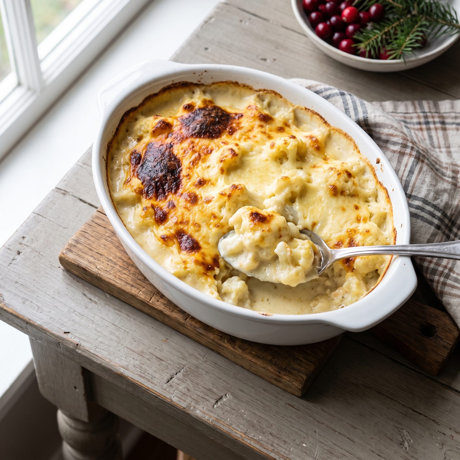 Cauliflower Cheese Bake, Bubbling Under a Golden Crust