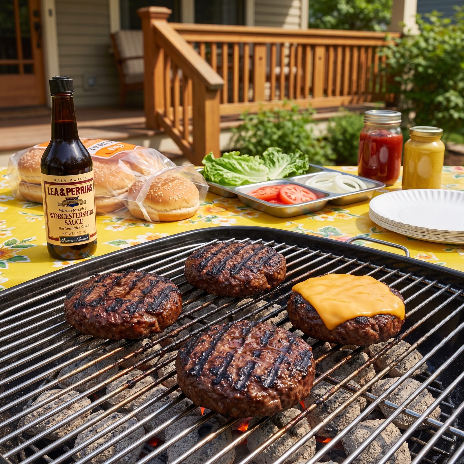 Charcoal-Broiled Chuck Burgers Seasoned With Worcestershire Sauce