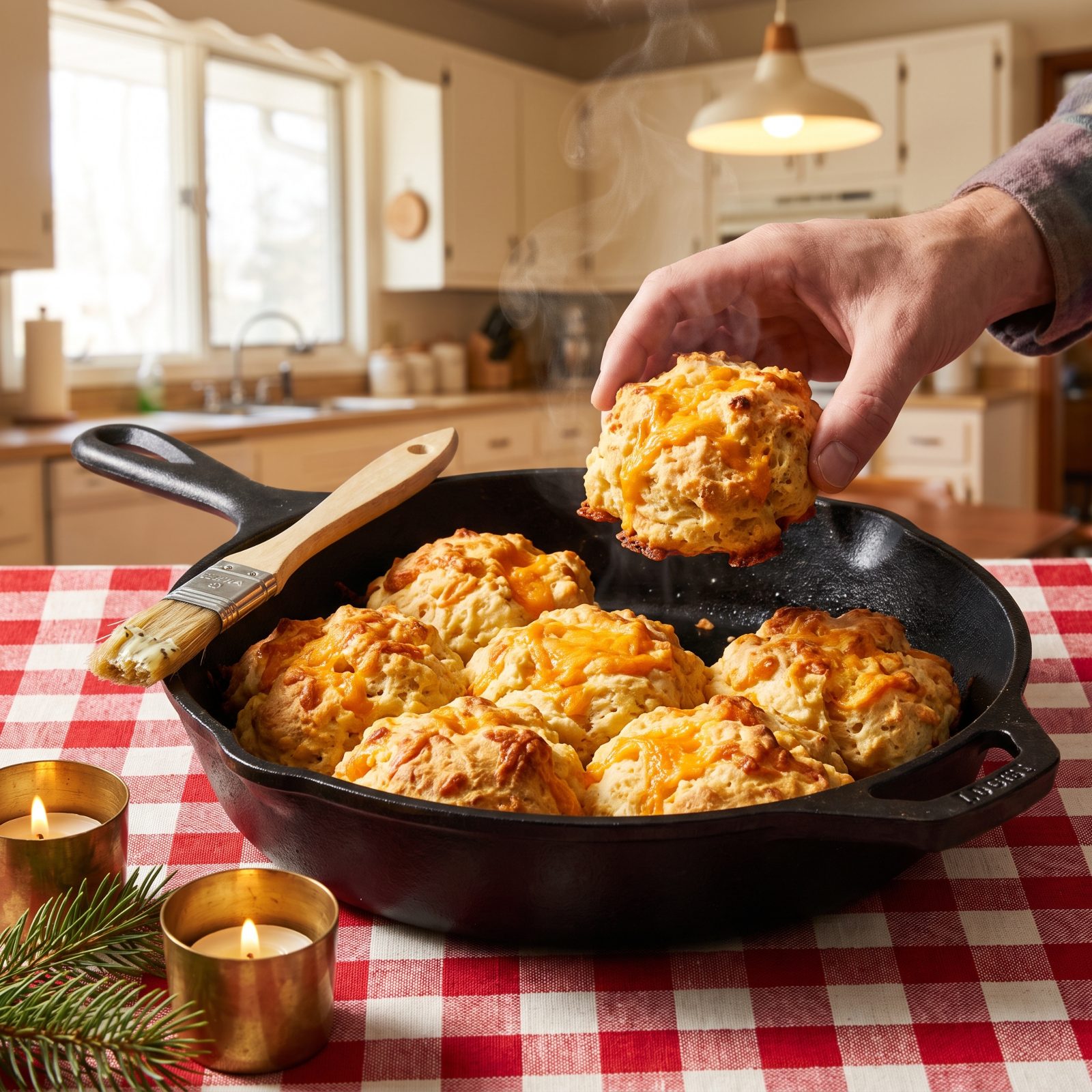 Cheddar Biscuits Baked in a Cast-Iron Skillet
