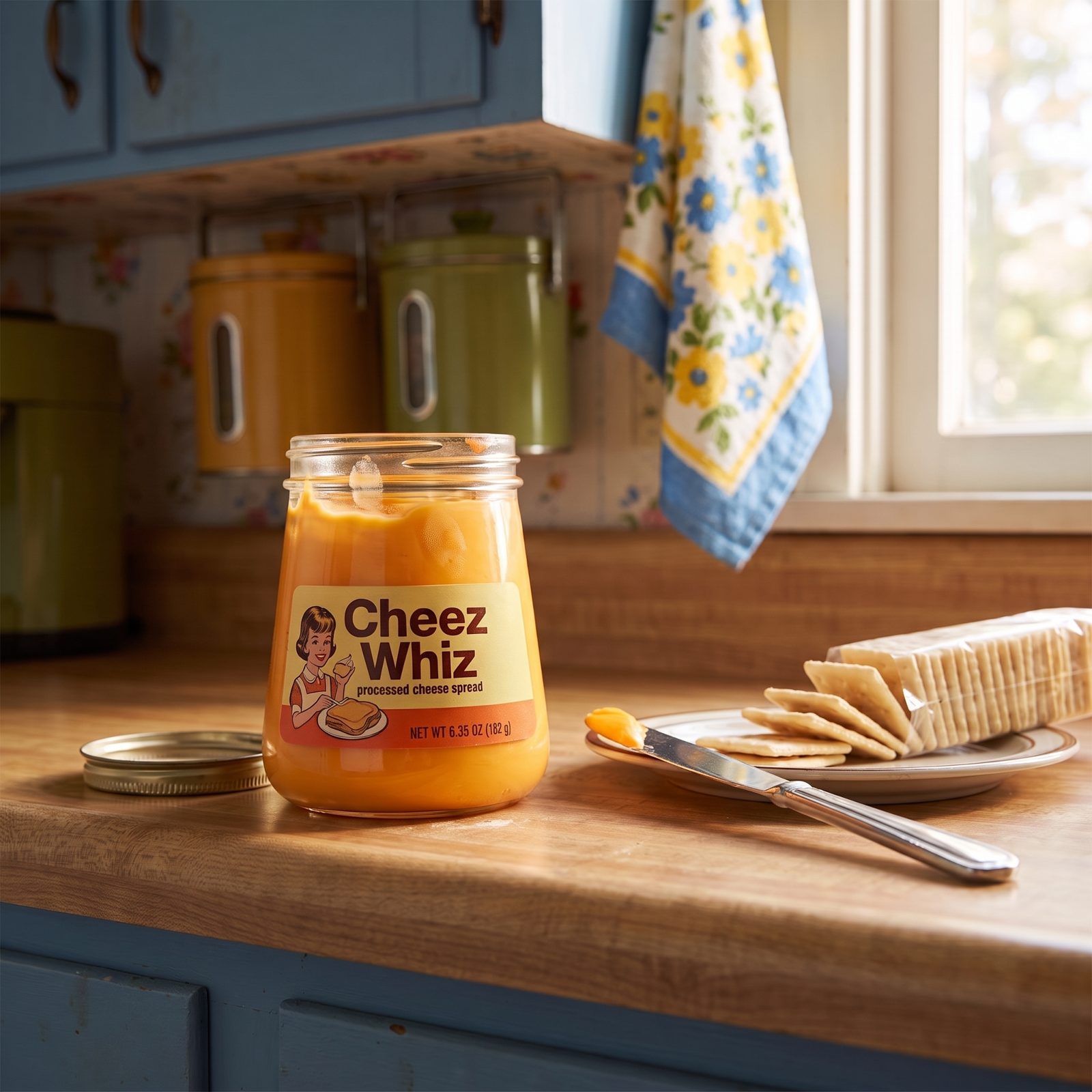 Cheez Whiz in the Squat Glass Jar