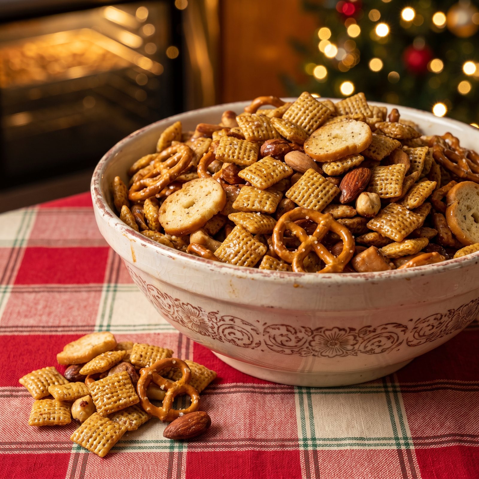 Chex Cereal Coated in Butter and Worcestershire Sauce