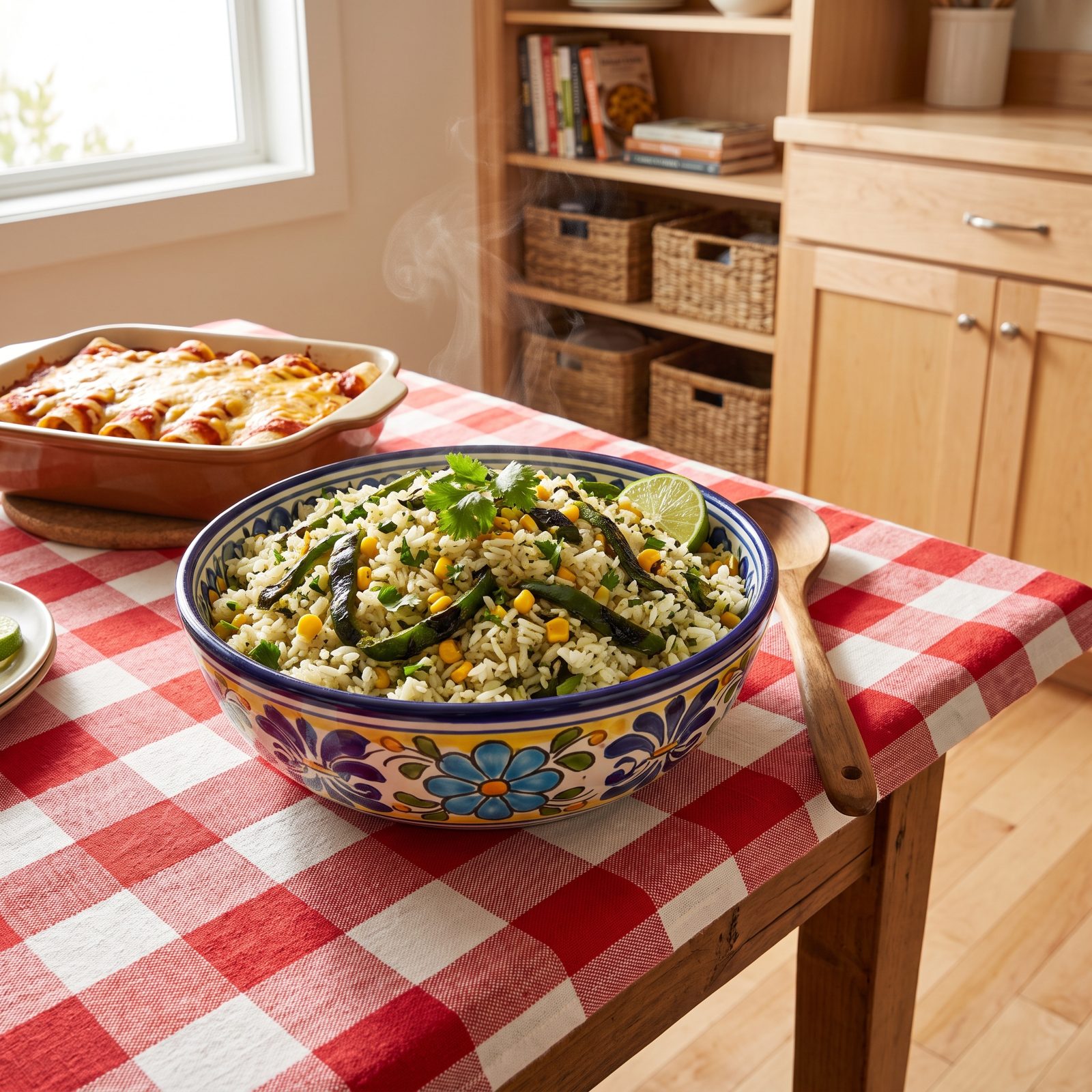 Chicken Enchiladas Upstaged by Charred Poblano Rice