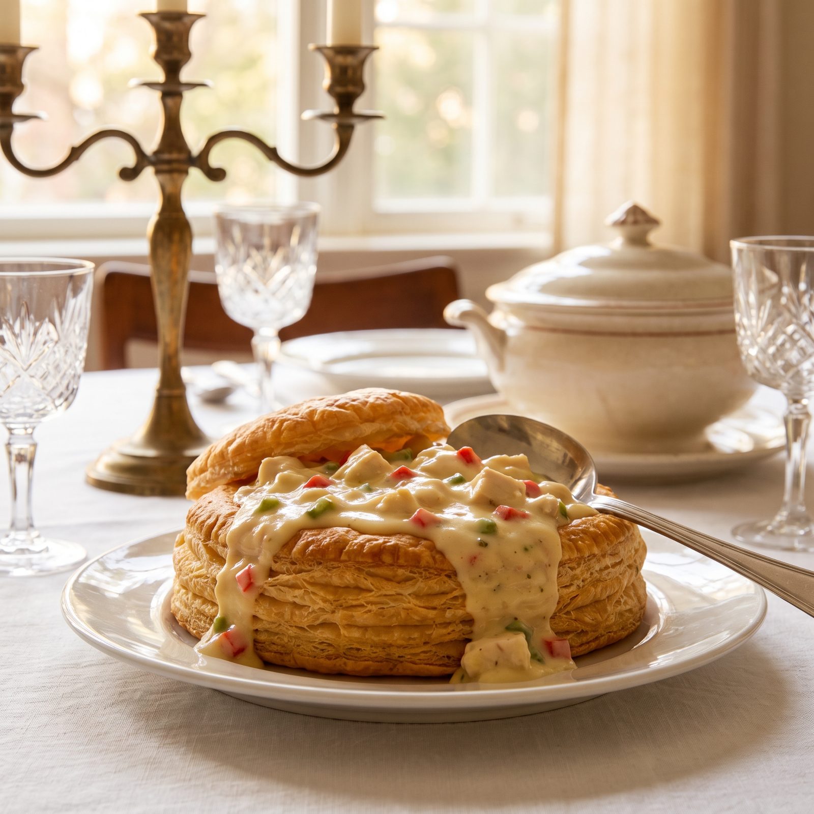 Chicken à la King Spooned Into a Crisp Pastry Shell