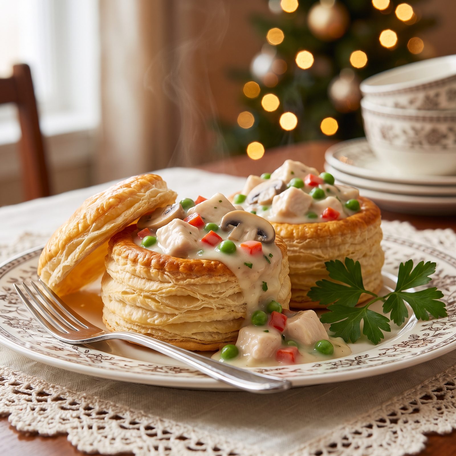 Chicken à la King Spooned Into Puff Pastry Shells