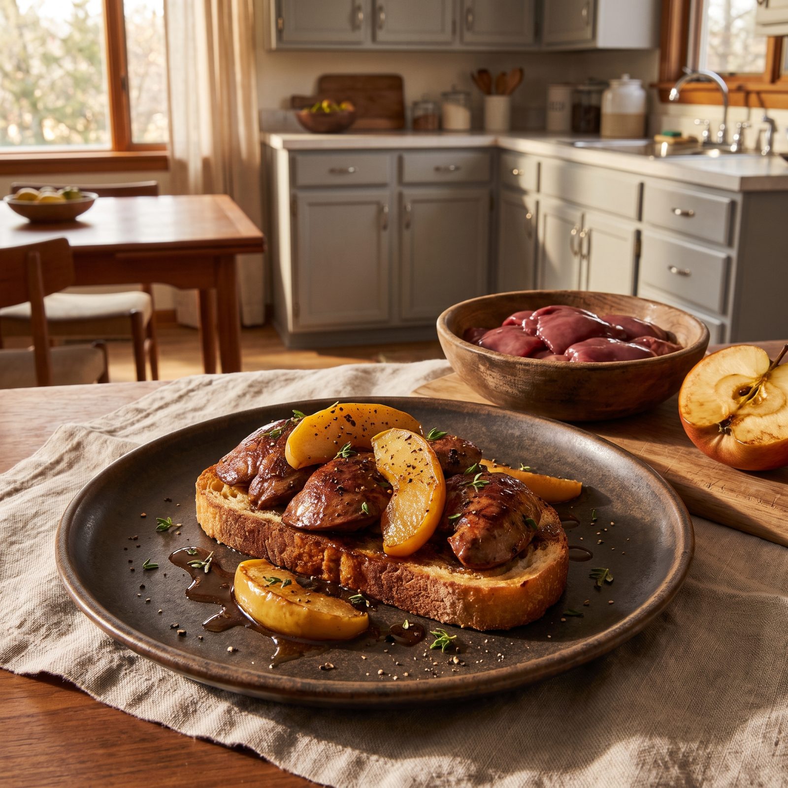 Chicken Livers and Caramelized Apples on Toast