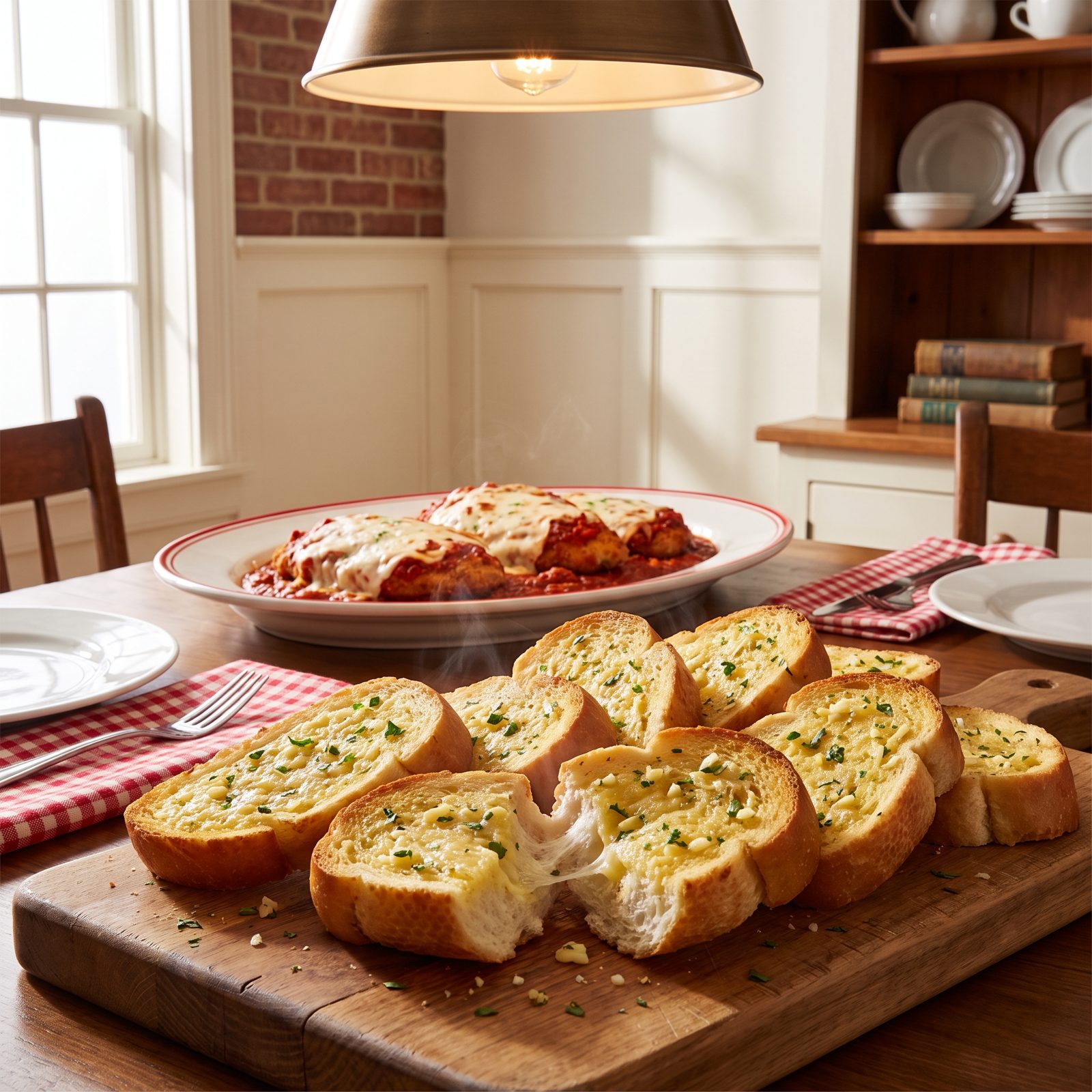 Chicken Parmesan Upstaged by Garlic Bread