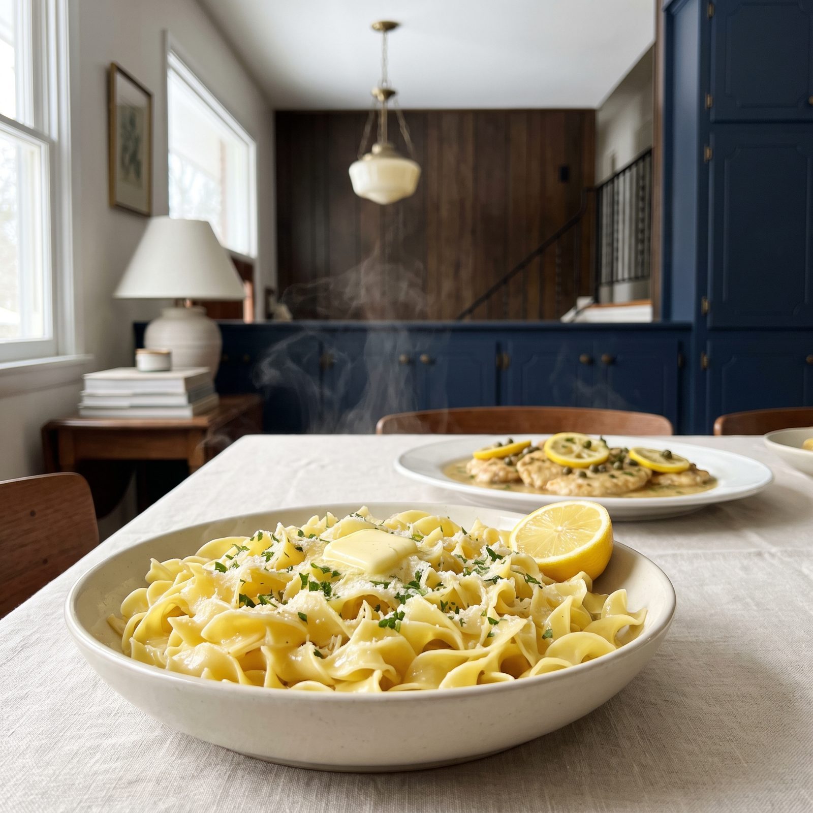 Chicken Piccata Upstaged by Silky Buttered Noodles