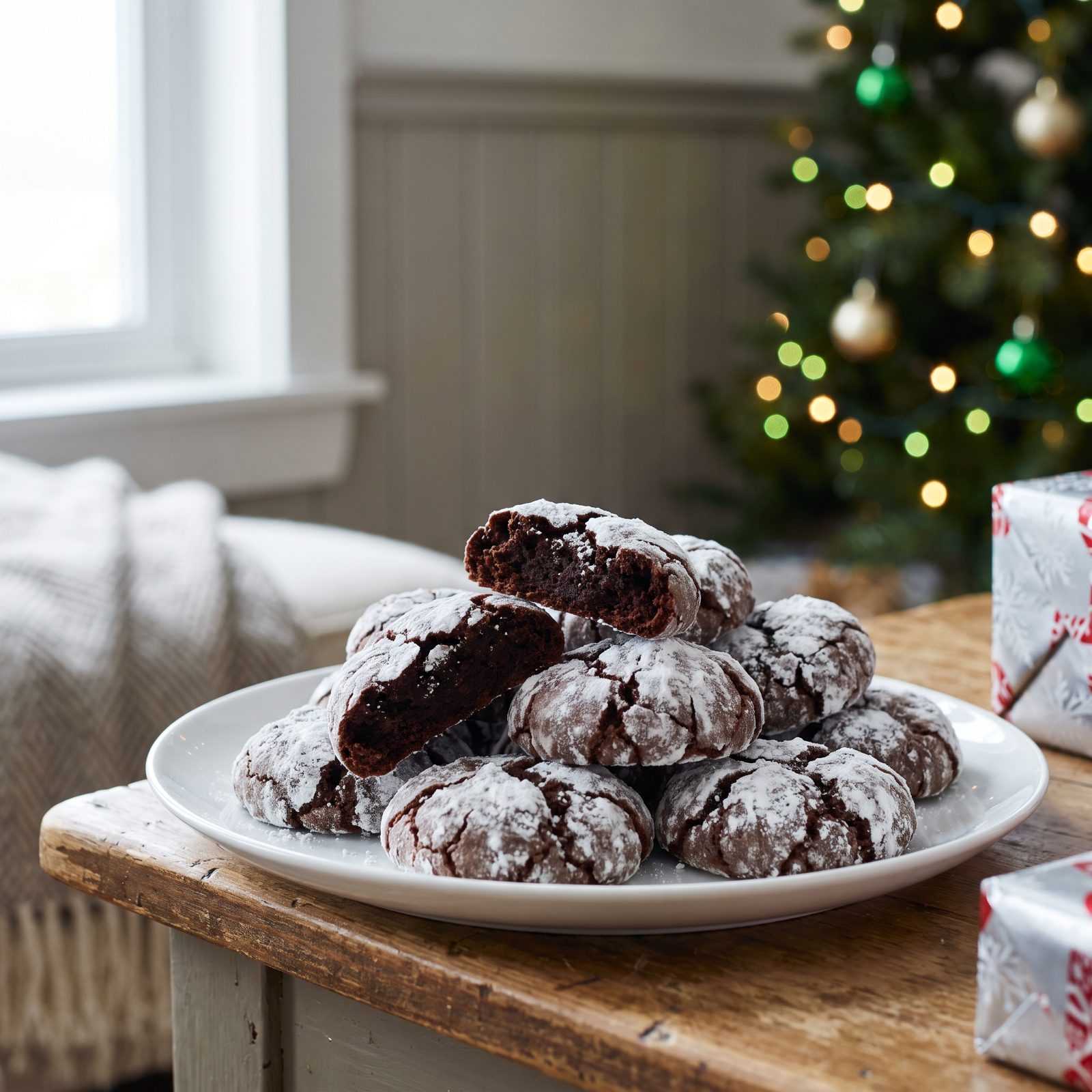 Chocolate Crinkle Cookies Dusted With Powdered Sugar
