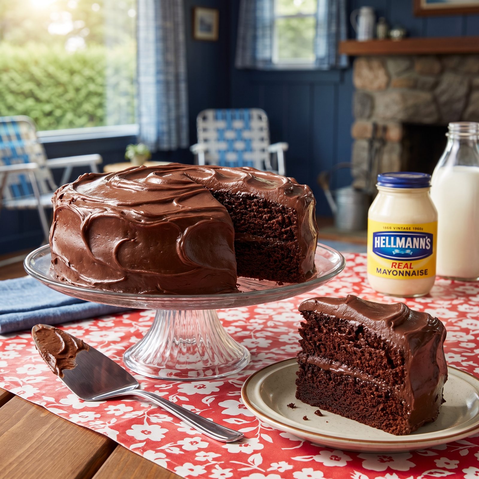 Chocolate Mayonnaise Cake Under a Blanket of Fudge Frosting