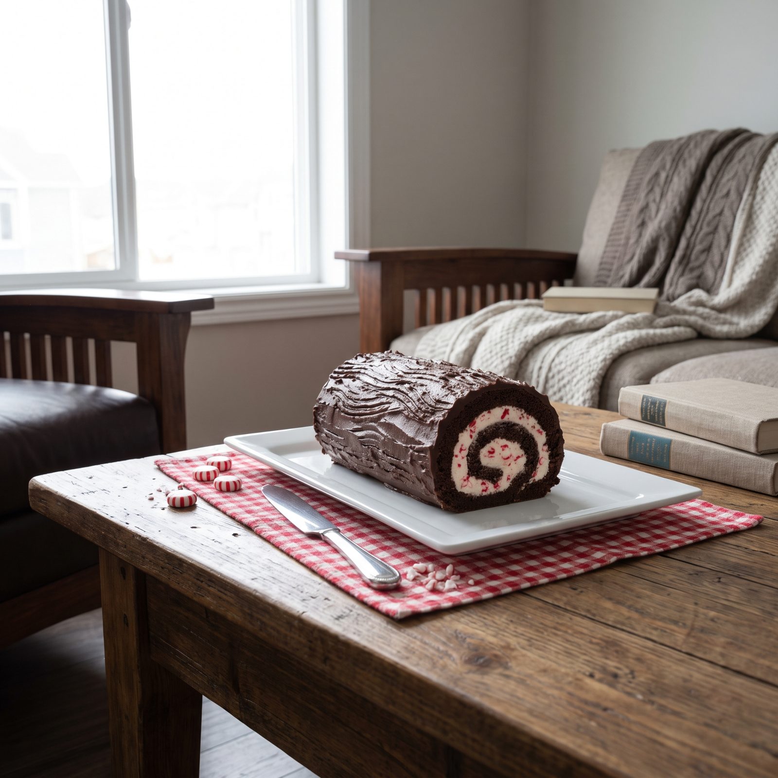 Chocolate Yule Log With a Peppermint Cream Spiral