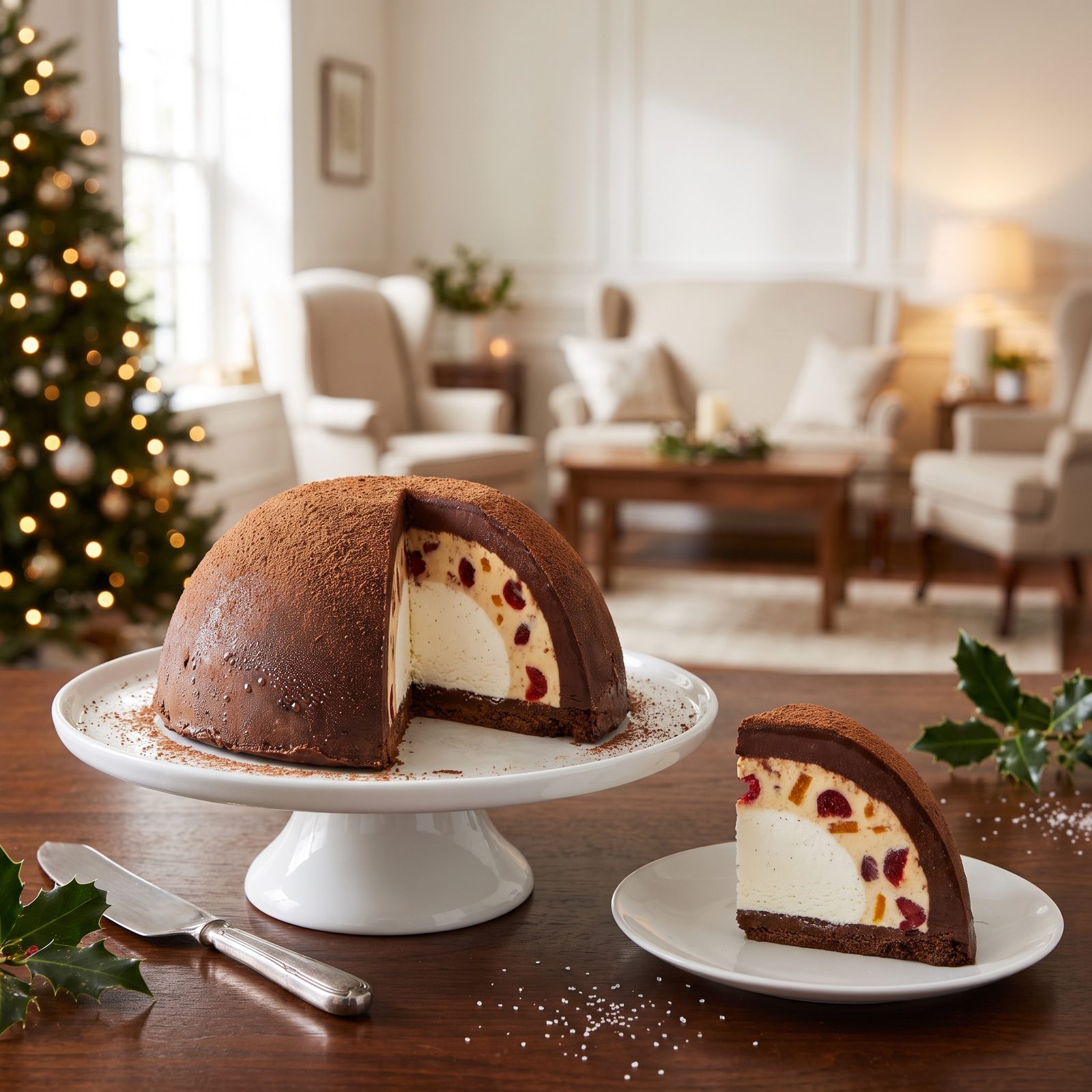 A Christmas Pudding Ice Cream Bombe That Hides Three Frozen Layers