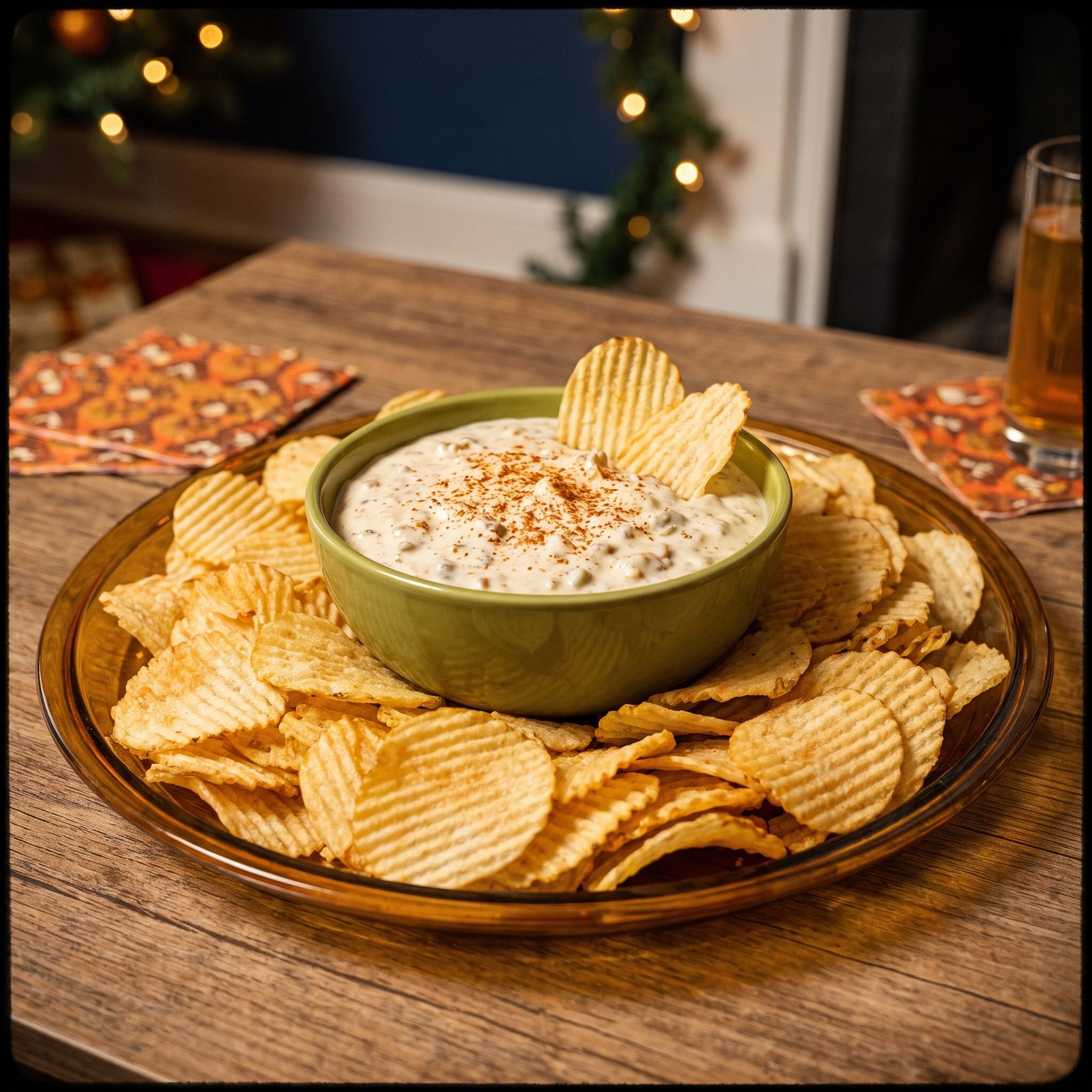 Clam Dip With a Mountain of Ruffled Potato Chips