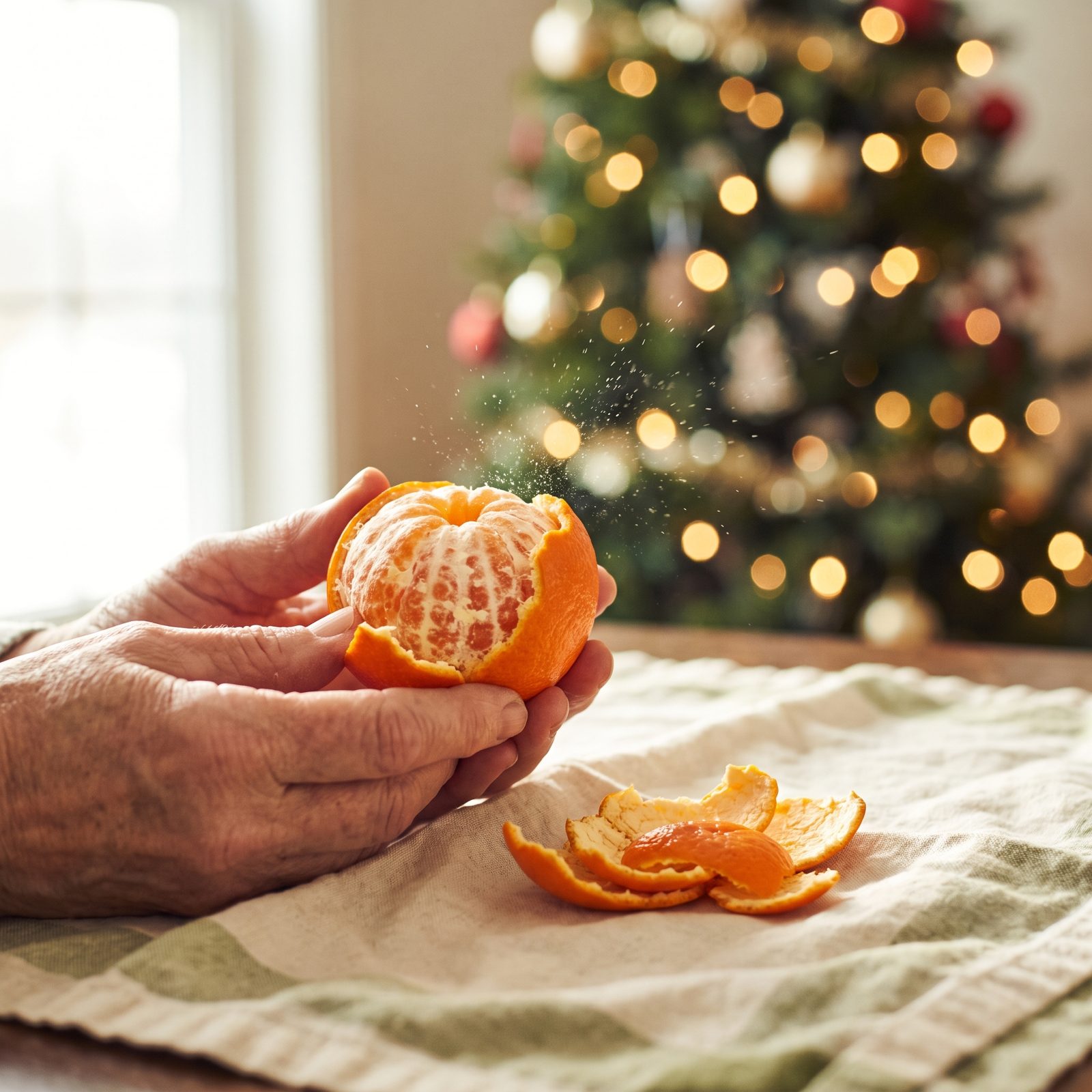 Clementines Peeled Beside the Christmas Tree