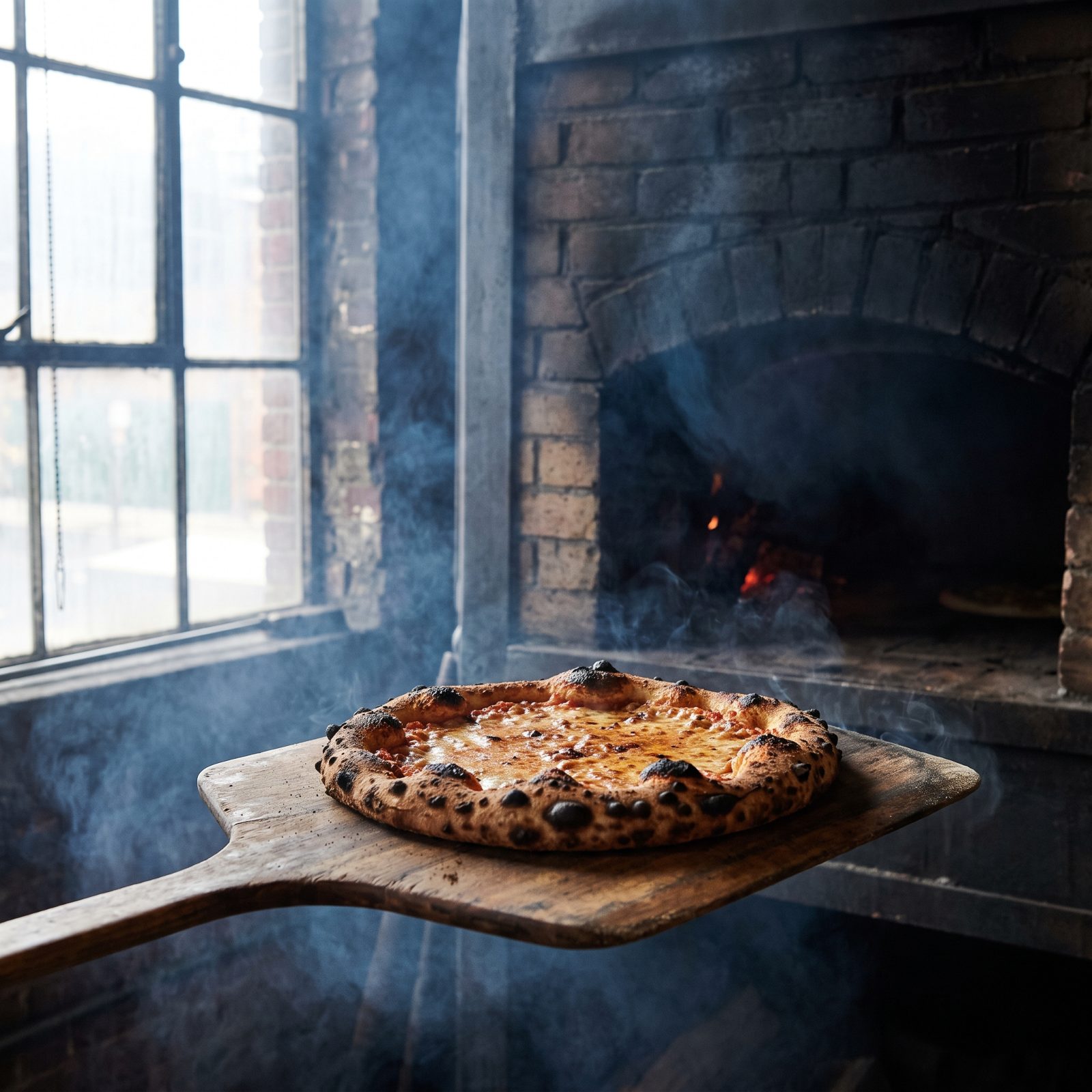 Coal-Oven Cheese Pizza With a Smoky, Leopard-Spotted Crust