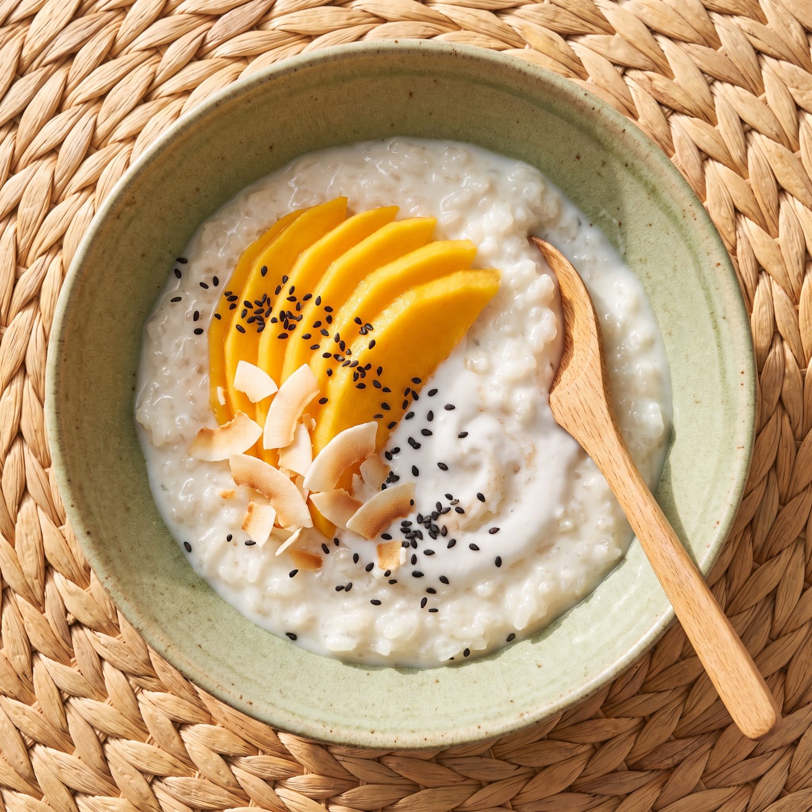 Coconut Rice Porridge With Mango