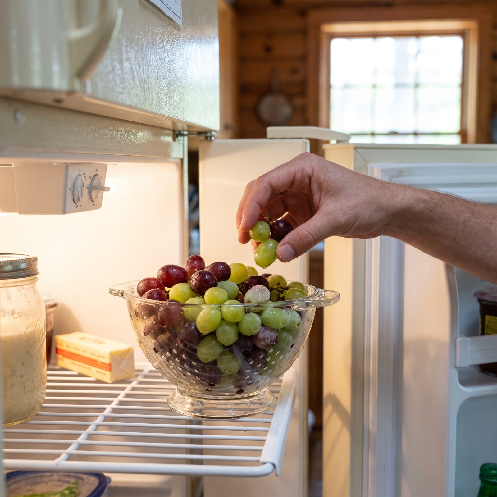 Cold Grapes Eaten Standing at the Open Fridge
