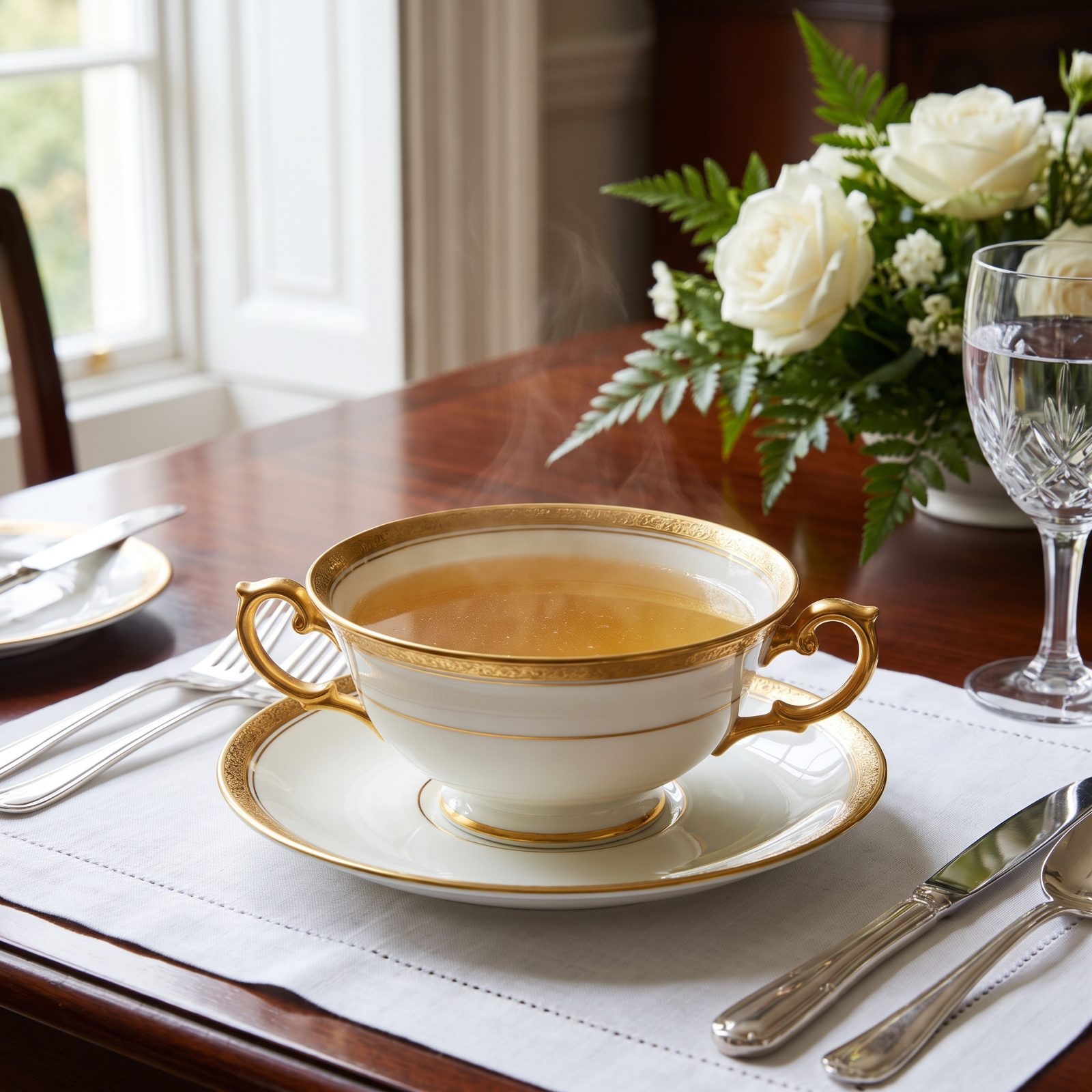 Consommé Served in China Bouillon Cups