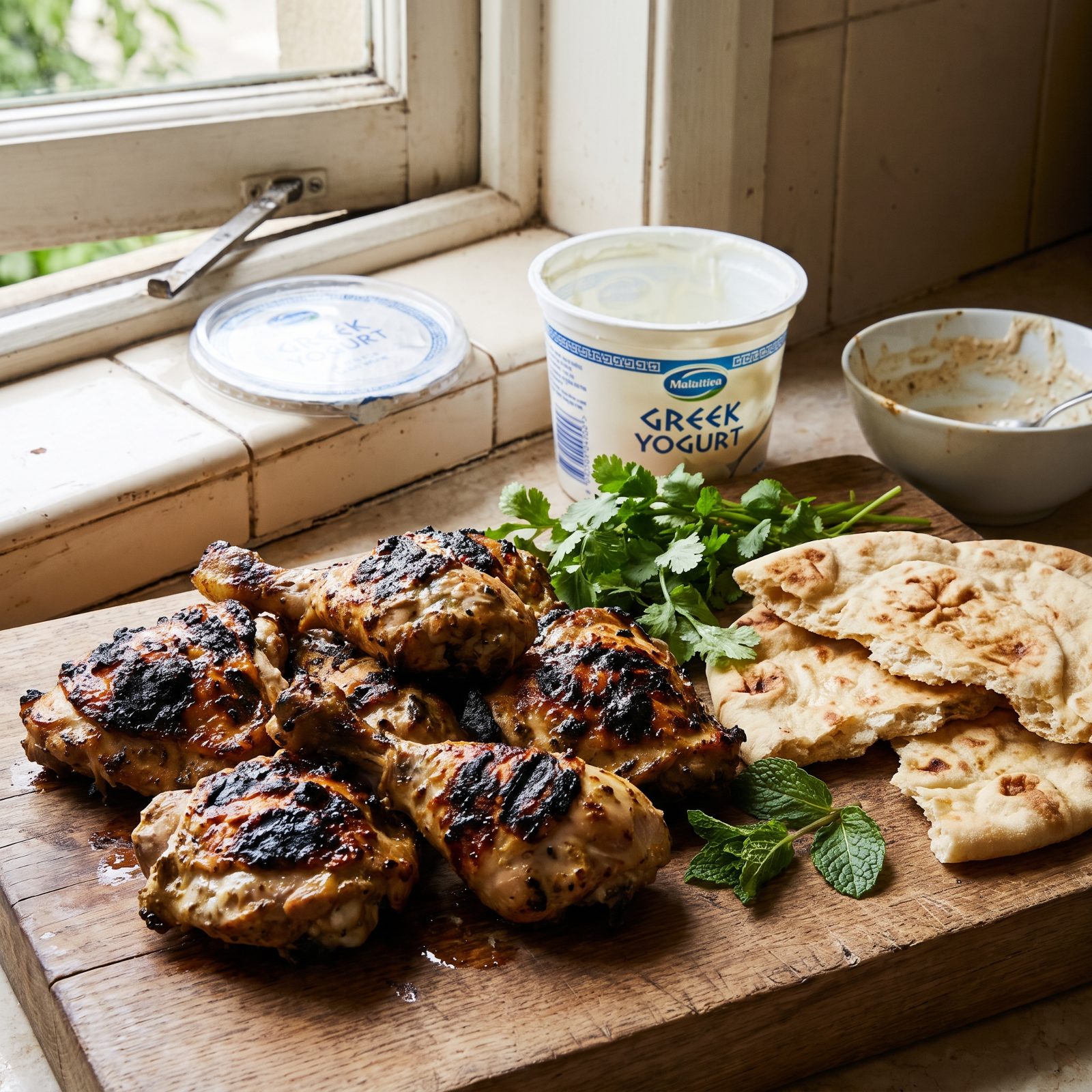A Container of Yogurt Becomes Marinated Chicken and Flatbreads