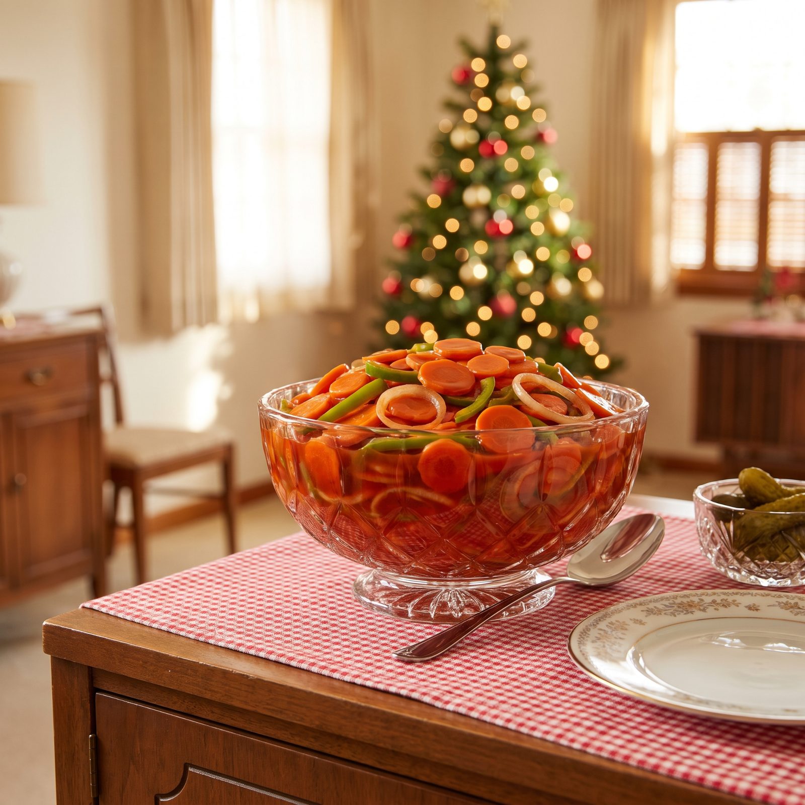 Copper Pennies Carrot Salad in a Cut-Glass Bowl