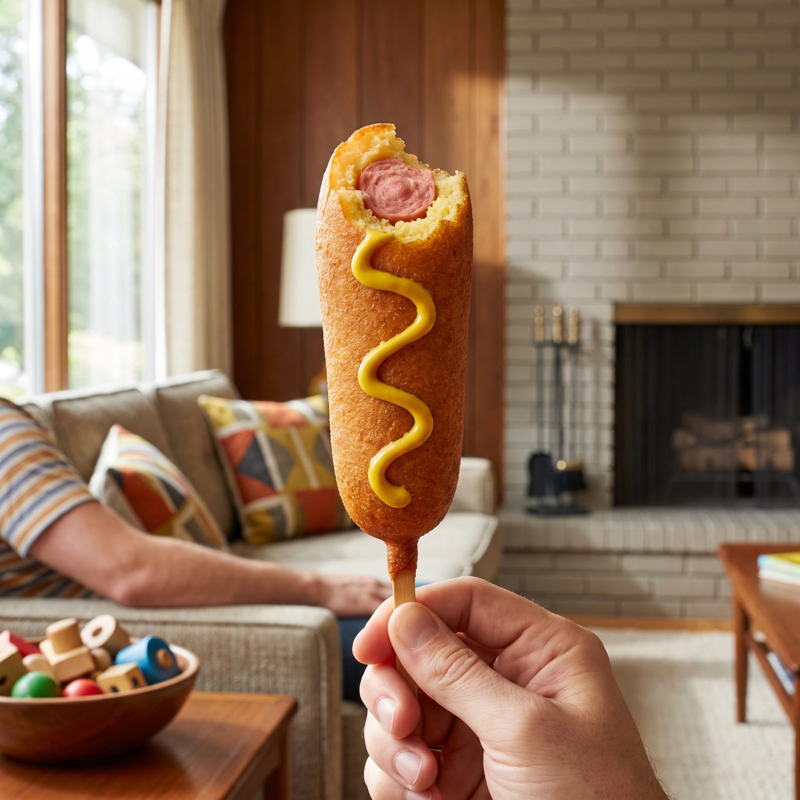 Corn Dogs With a Yellow Mustard Zigzag