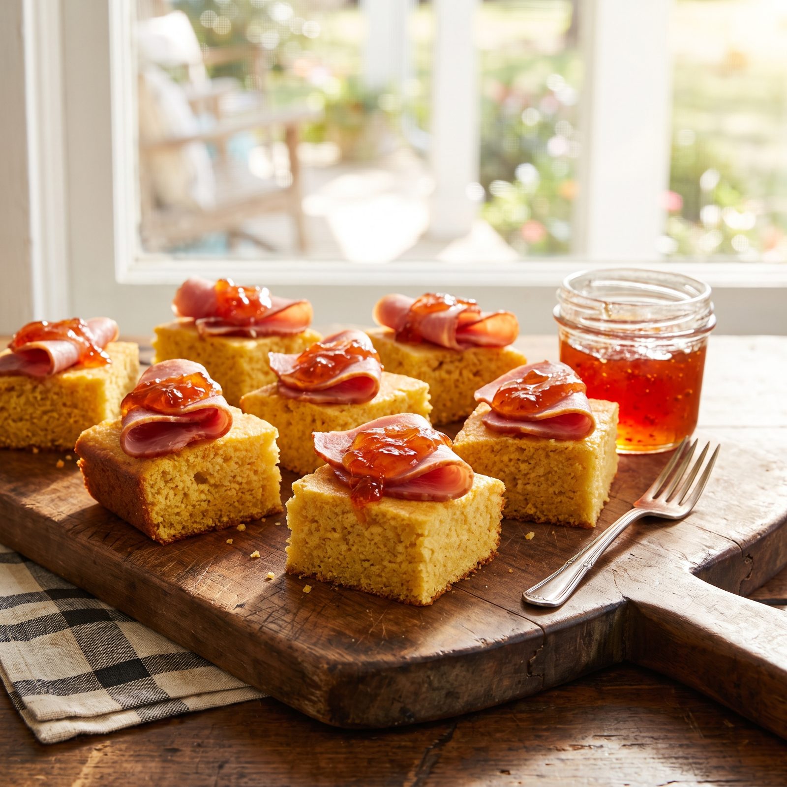 Cornbread Bites With Country Ham and Pepper Jelly