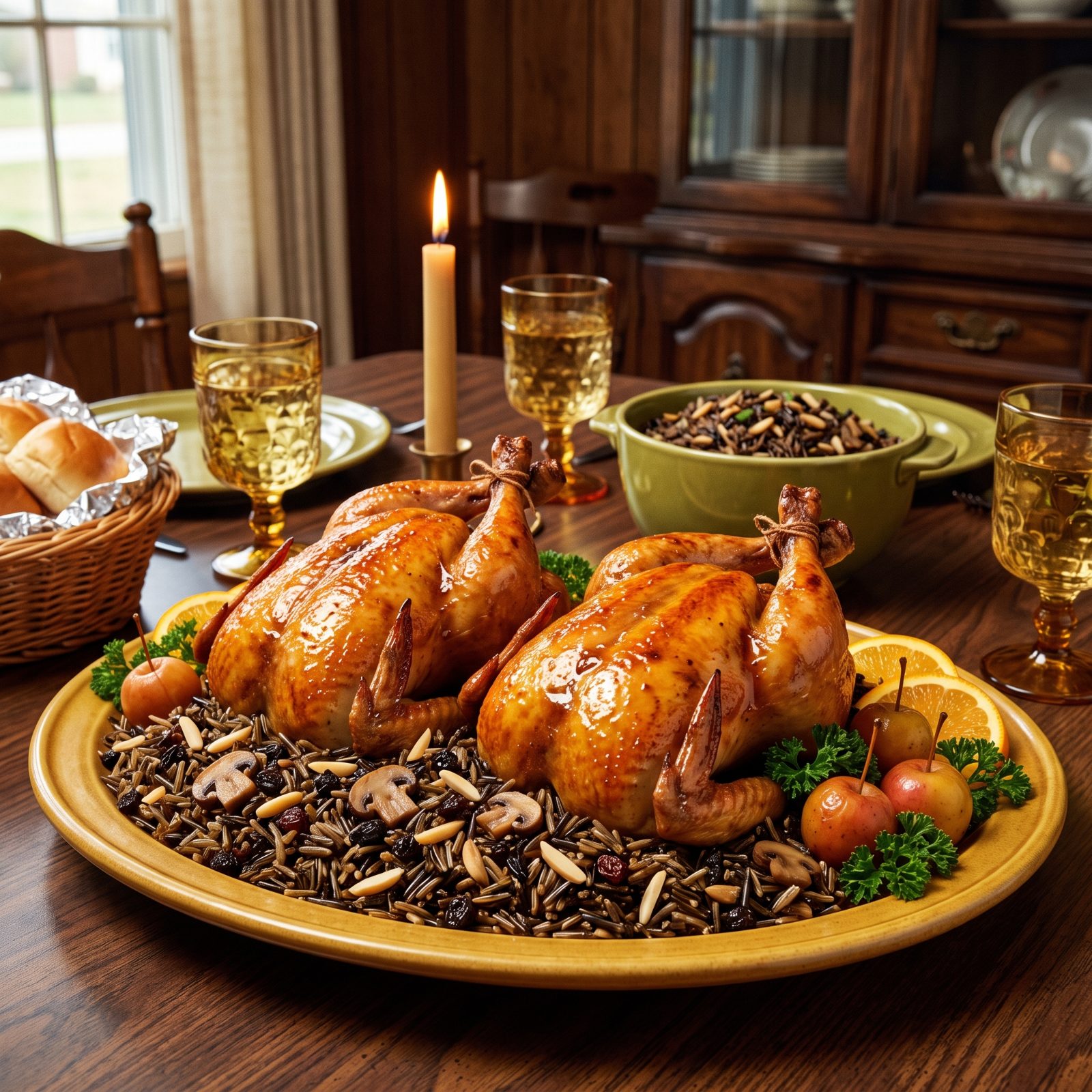 Cornish Game Hens on a Bed of Wild Rice