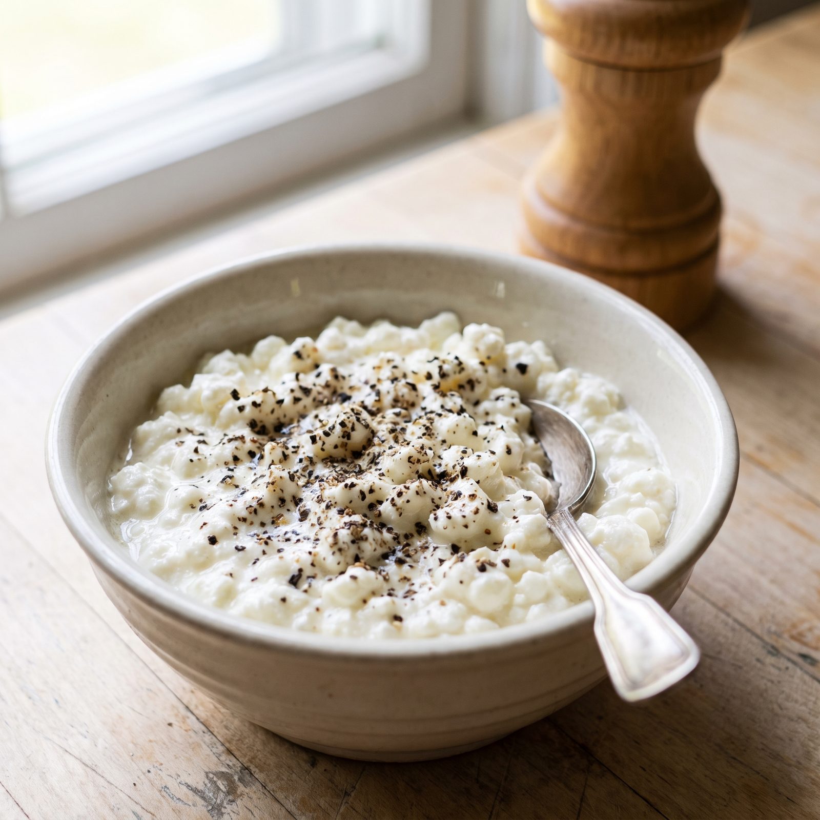 Cottage Cheese Under a Heavy Grind of Black Pepper