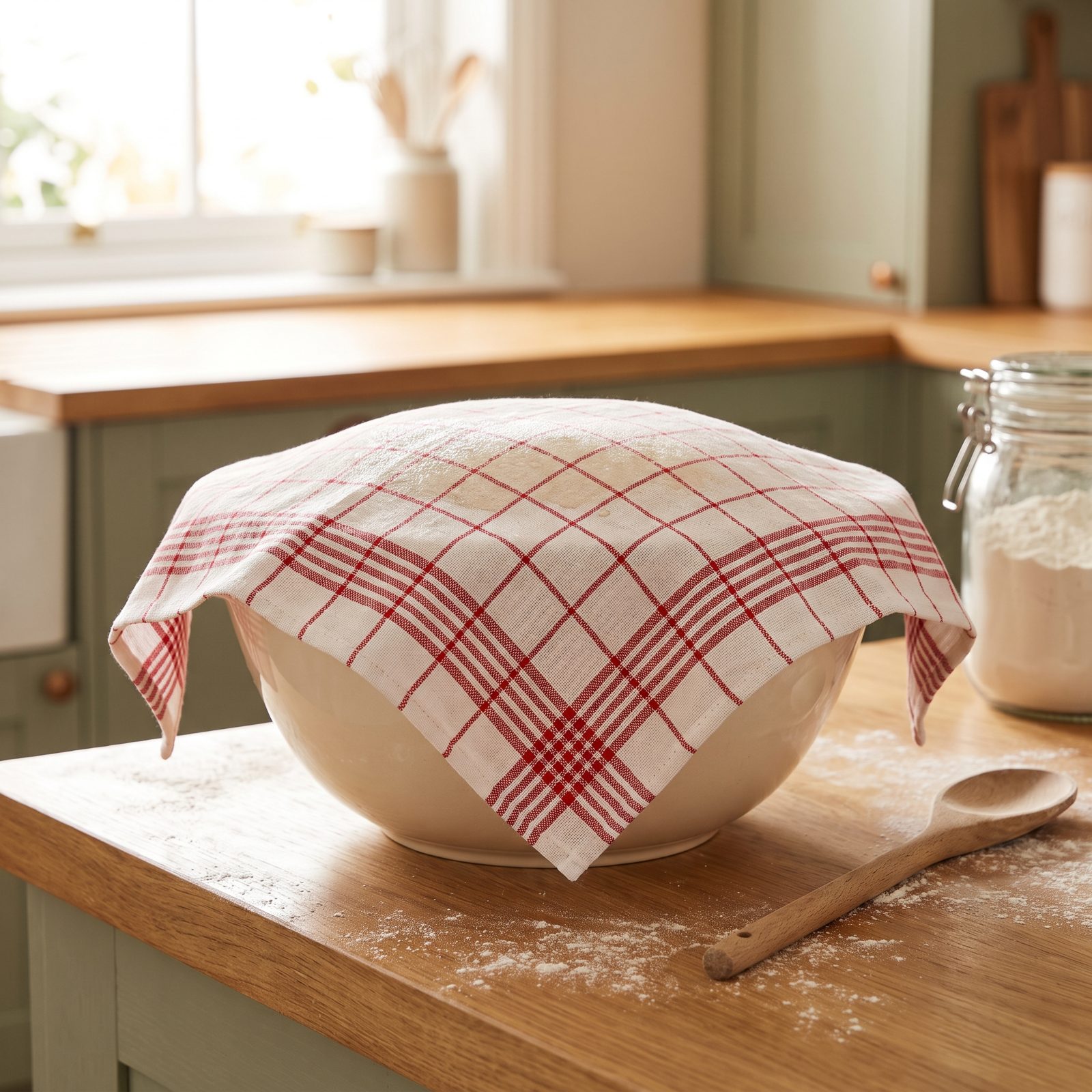 Covering Rising Dough With a Damp Tea Towel