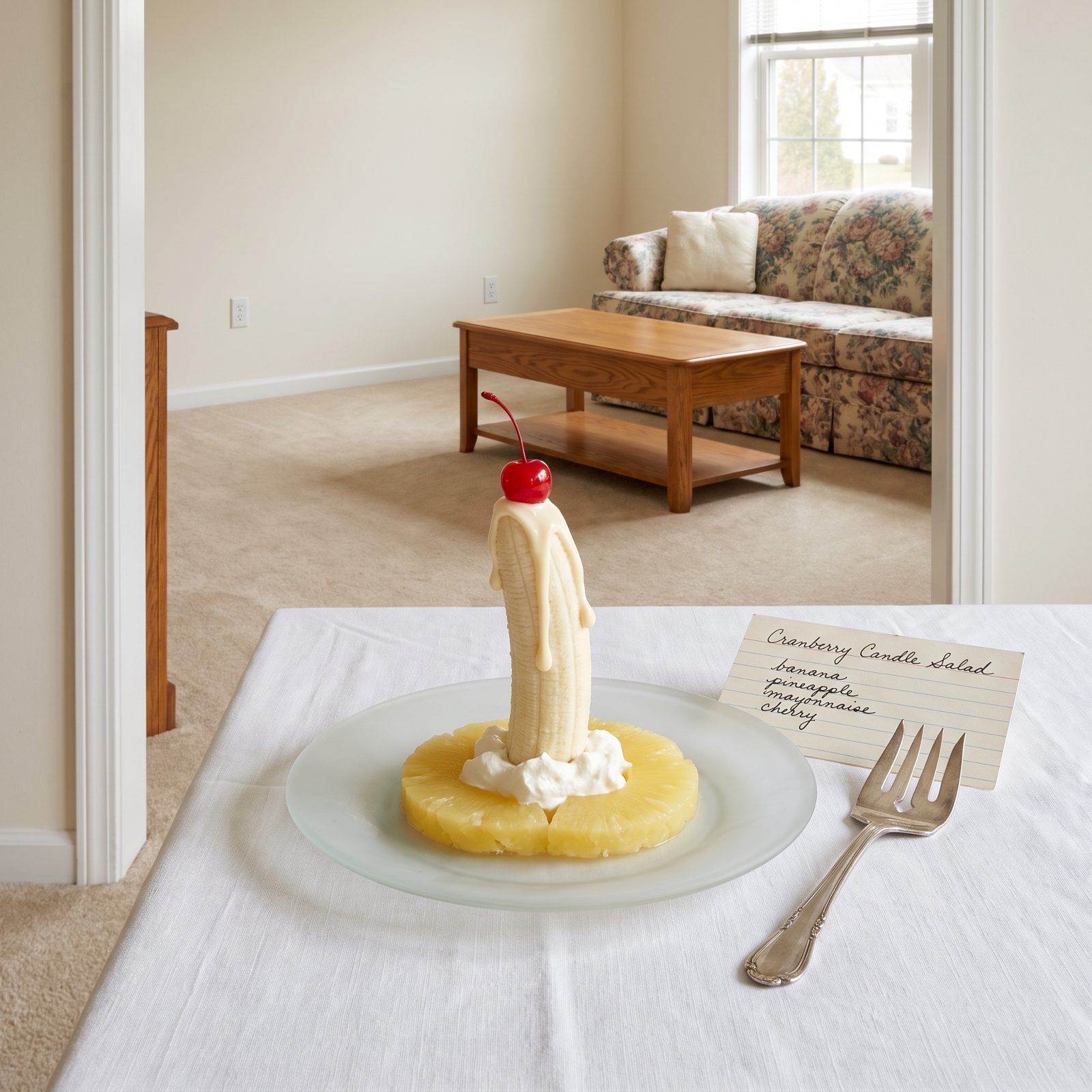 Cranberry Candle Salad Built Around an Upright Banana
